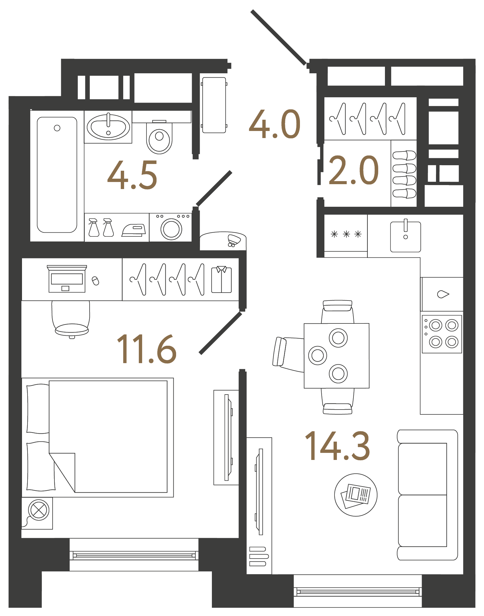 Однокомнатная квартира 36.4 м²