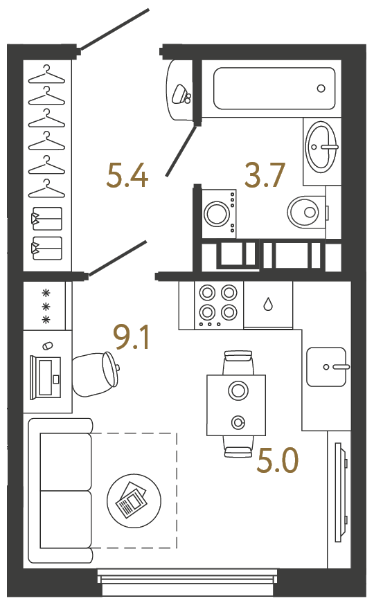Студия 23.2 м²