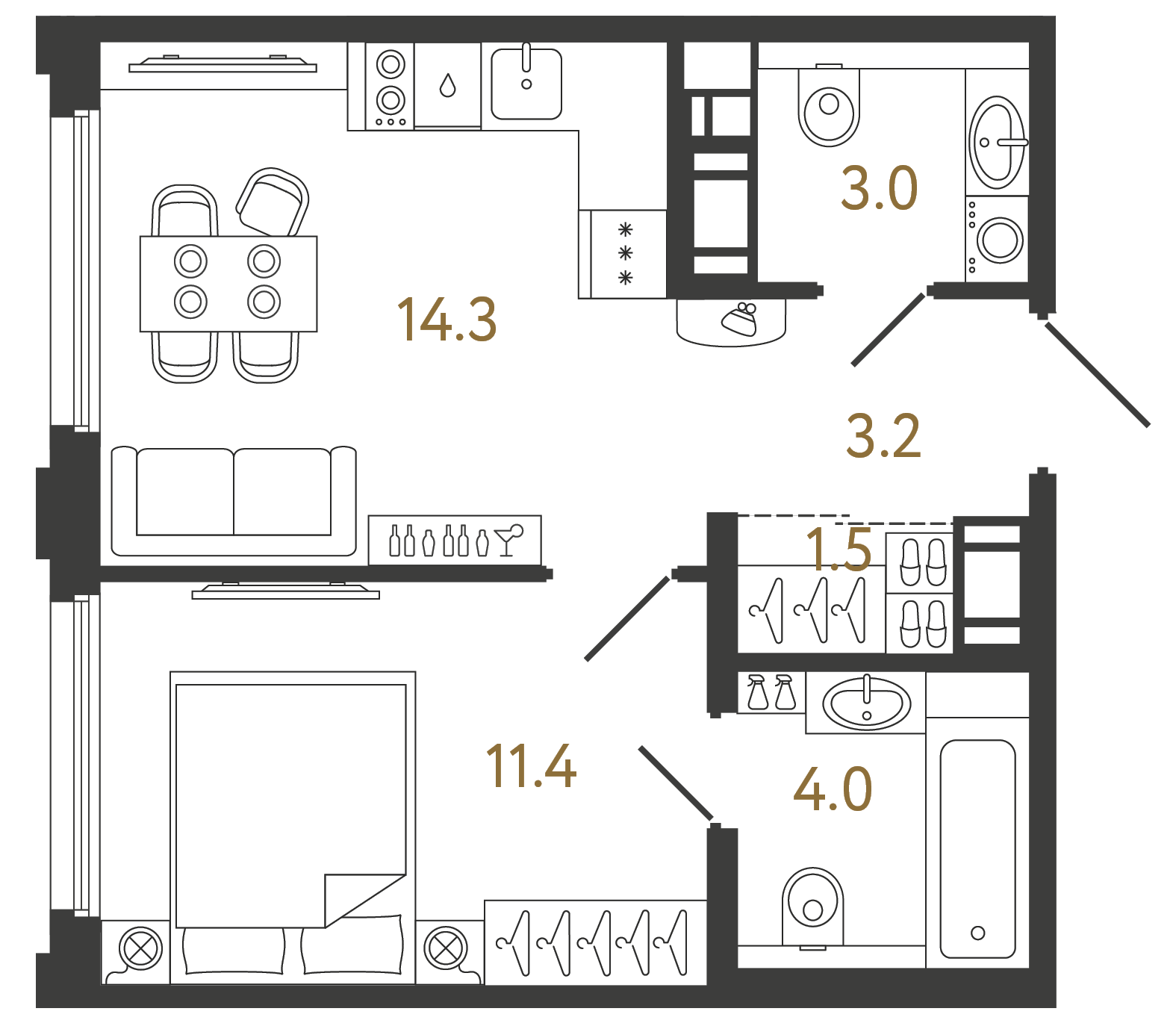 Однокомнатная квартира 37.4 м²