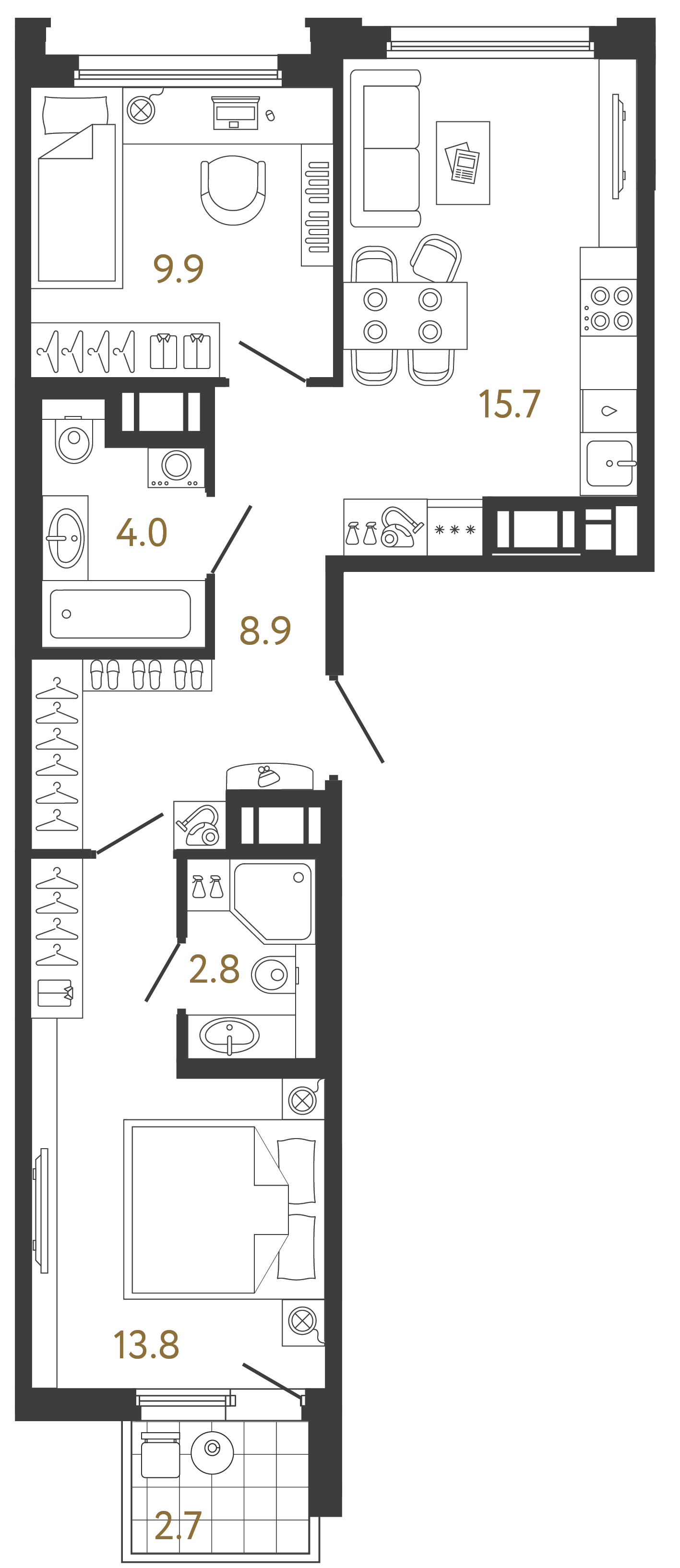 Двухкомнатная квартира 55.1 м²