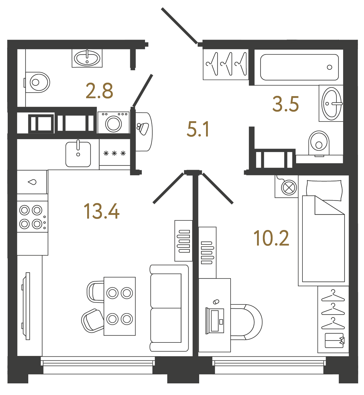 Однокомнатная квартира 35 м²