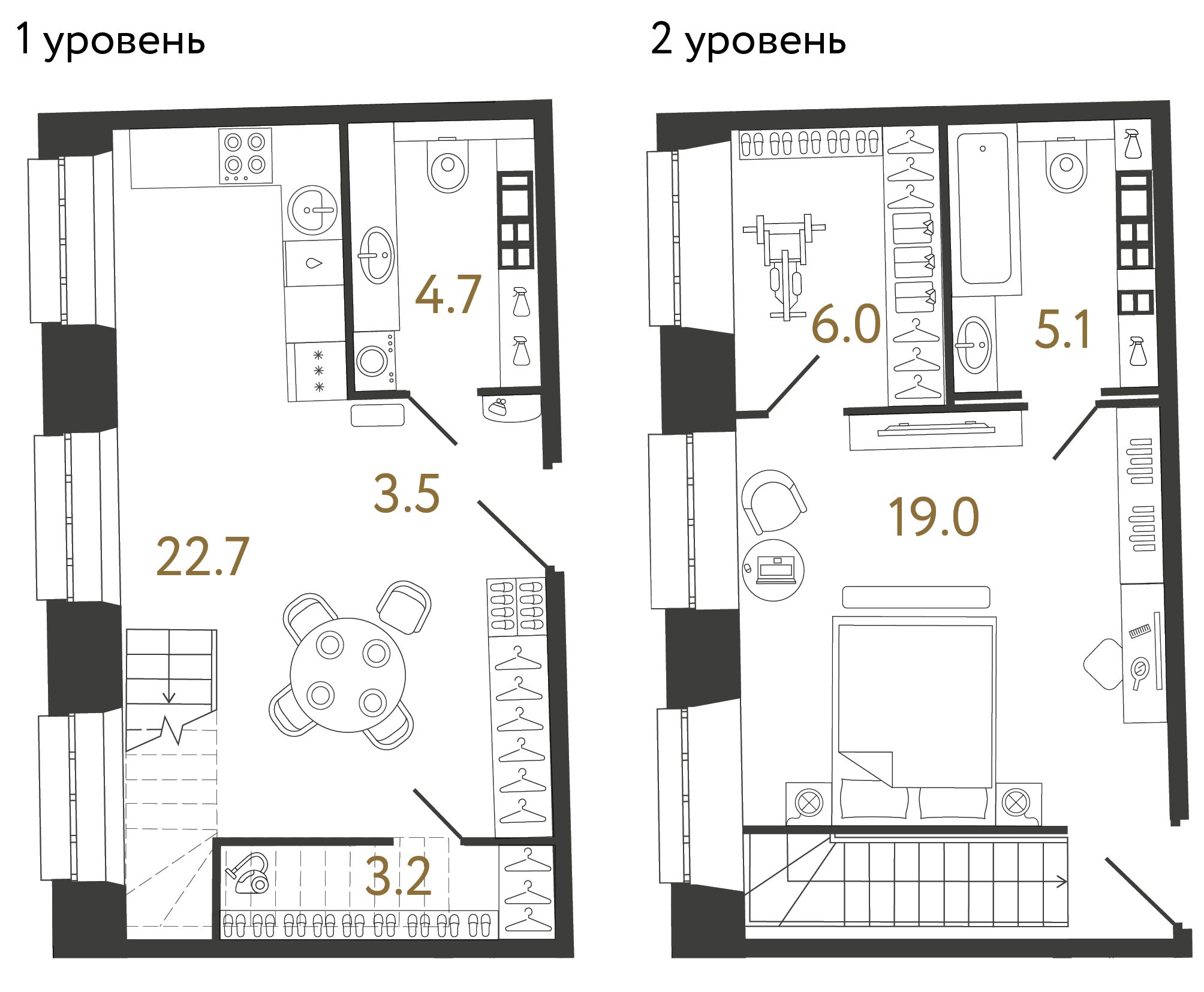 Однокомнатные апартаменты 64.2 м²