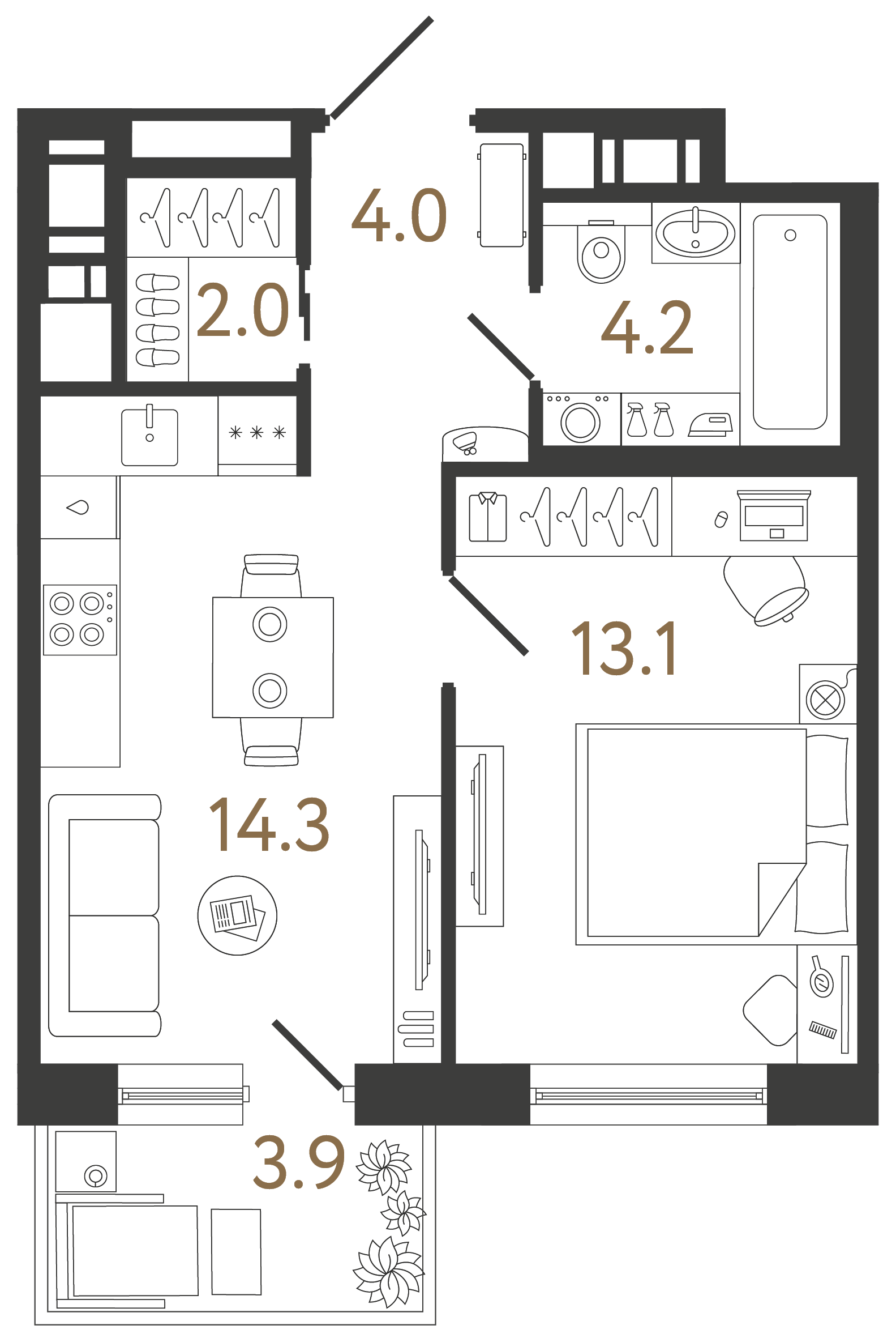 Однокомнатная квартира 37.6 м²