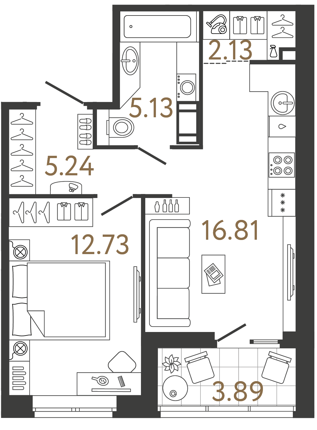 Однокомнатная квартира 42.04 м²