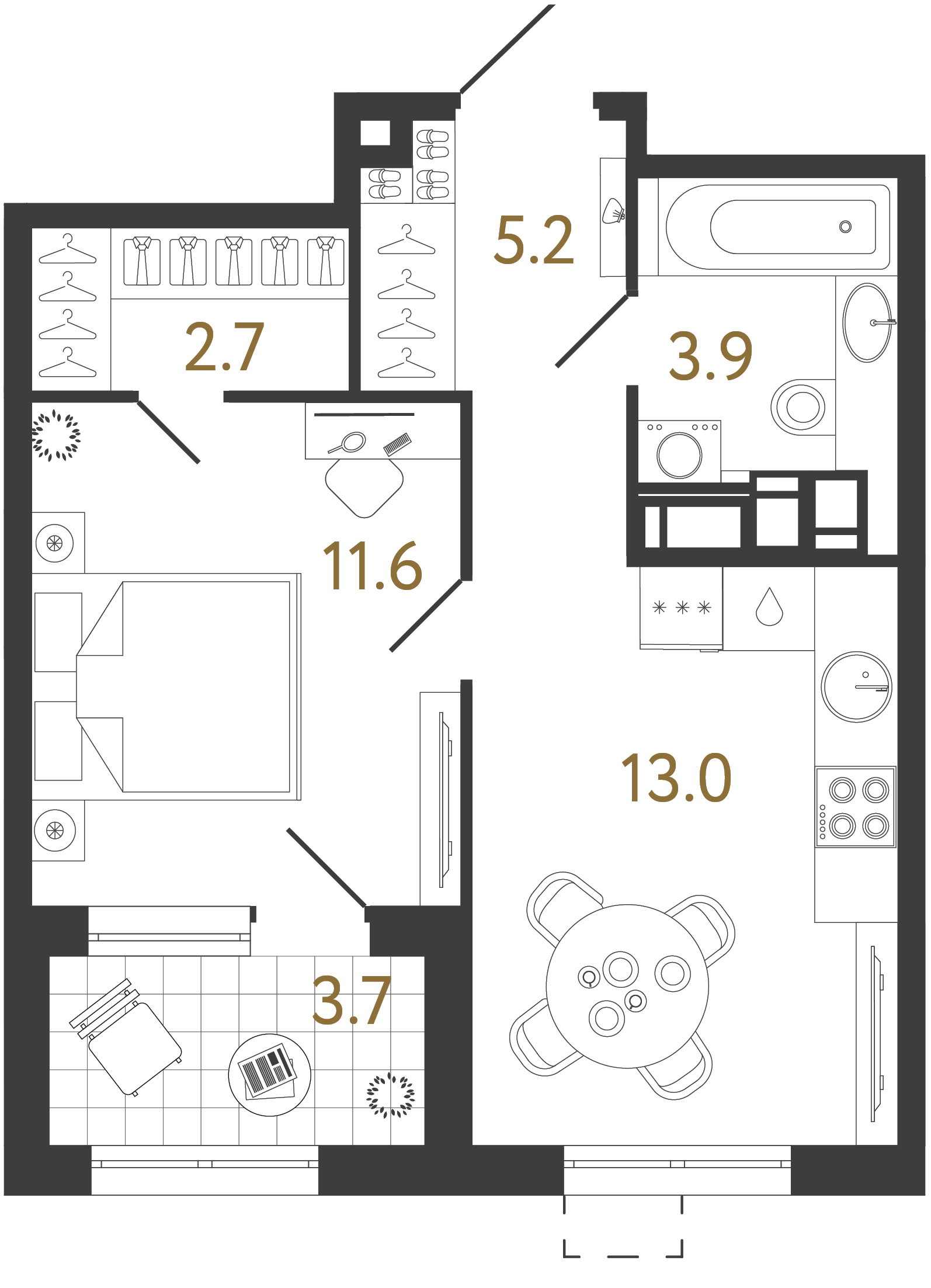 Однокомнатная квартира 36.4 м²