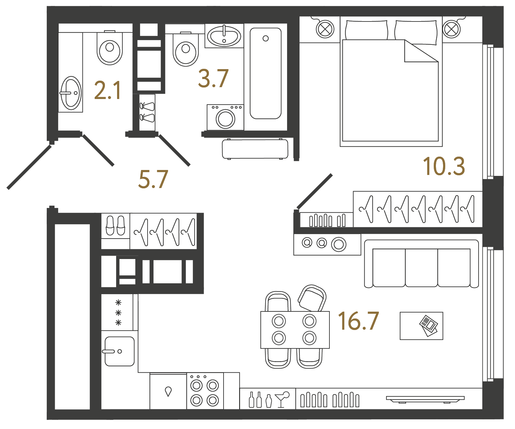 Однокомнатная квартира 38.5 м²