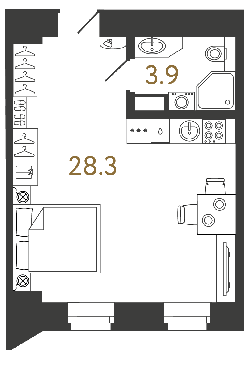 Однокомнатный номер 32.2 м²