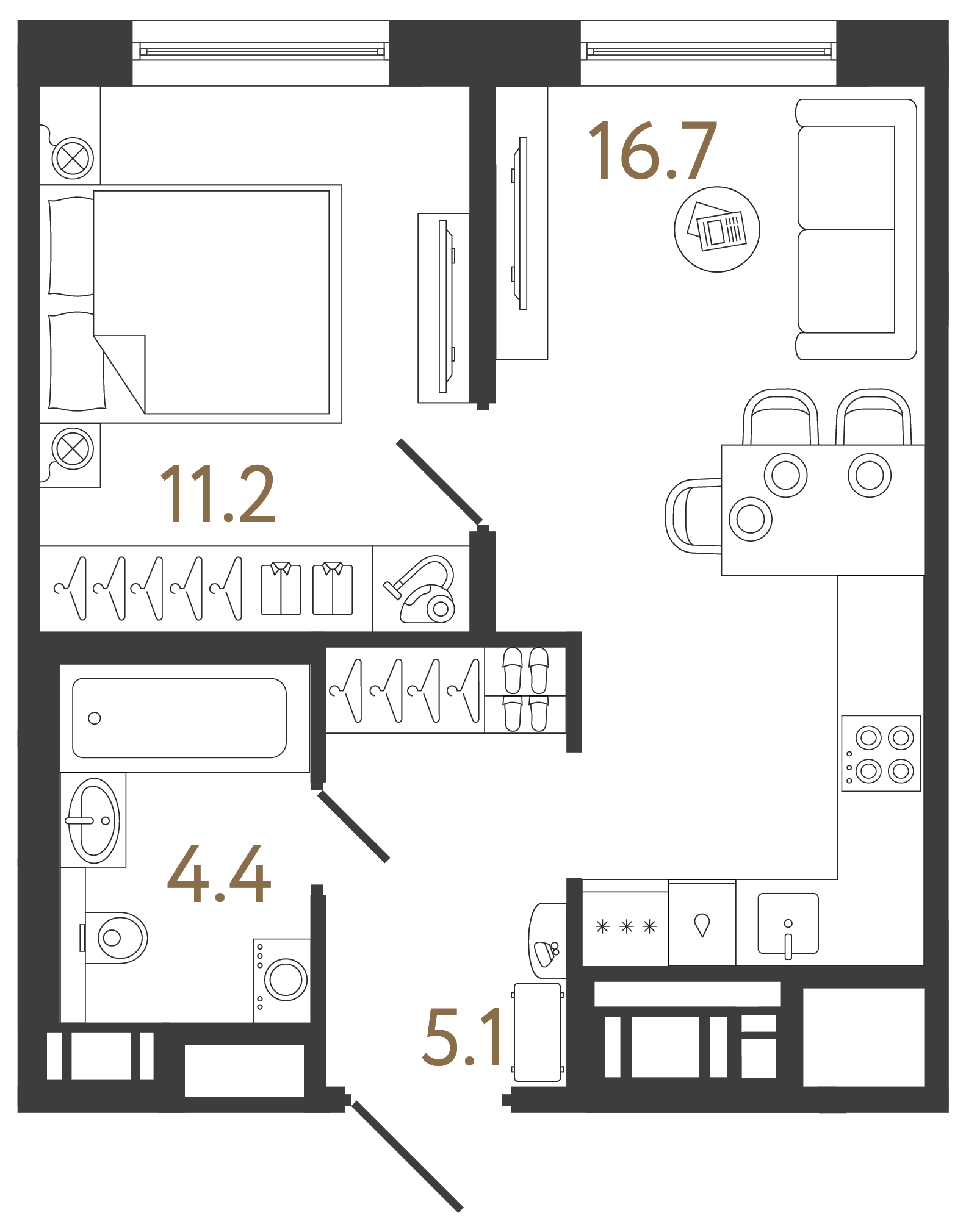 Однокомнатная квартира 37.4 м²