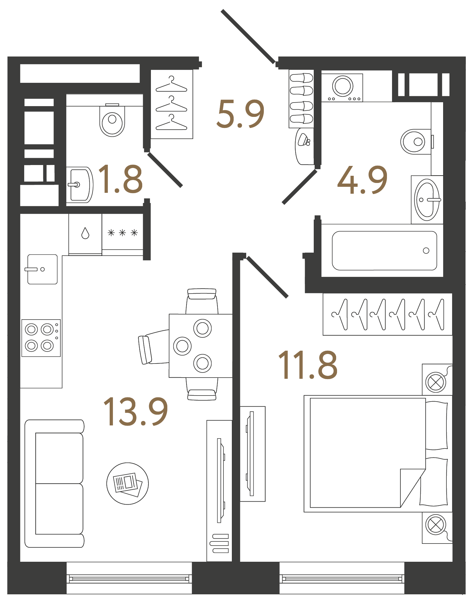 Однокомнатная квартира 38.3 м²