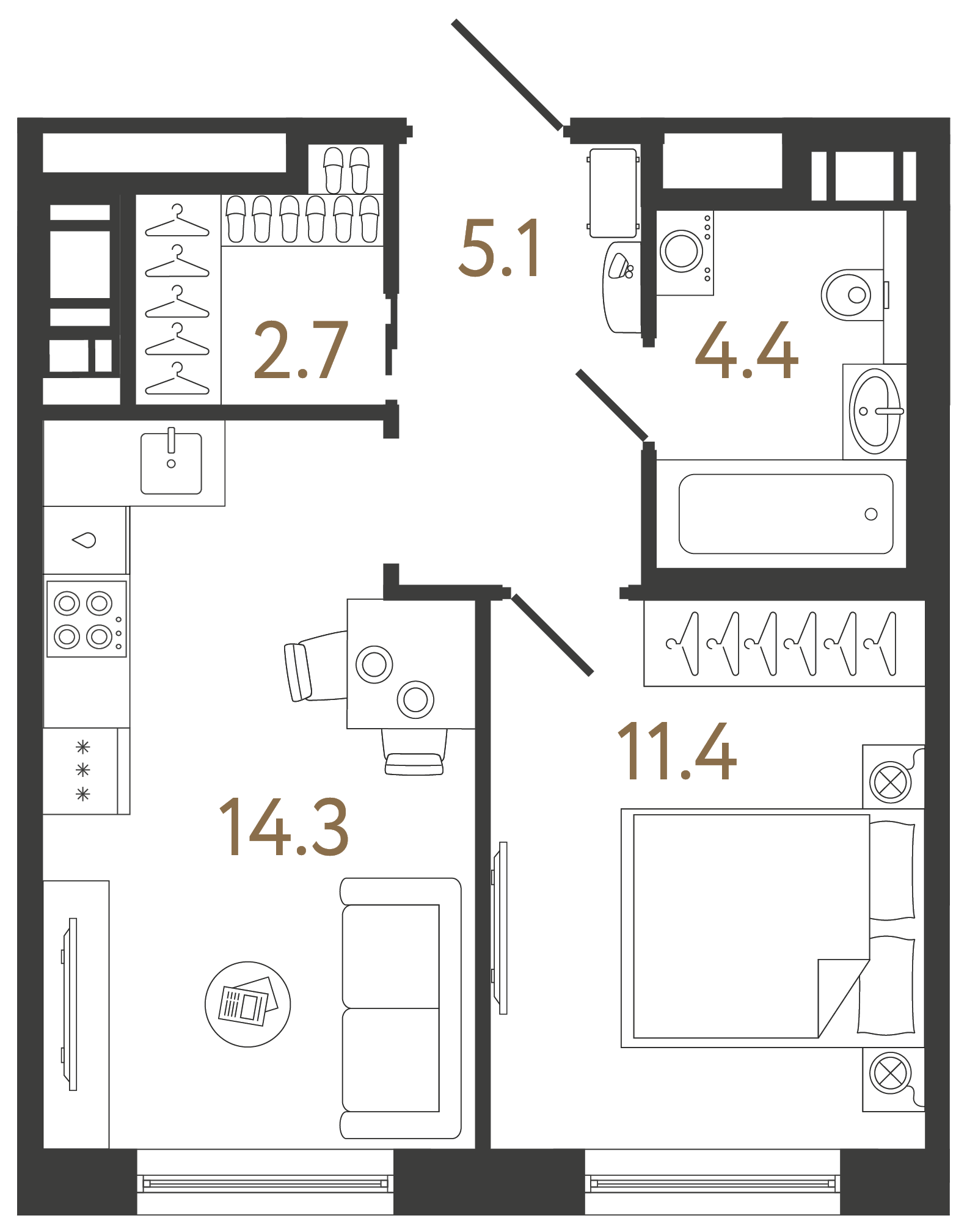 Однокомнатная квартира 37.9 м²