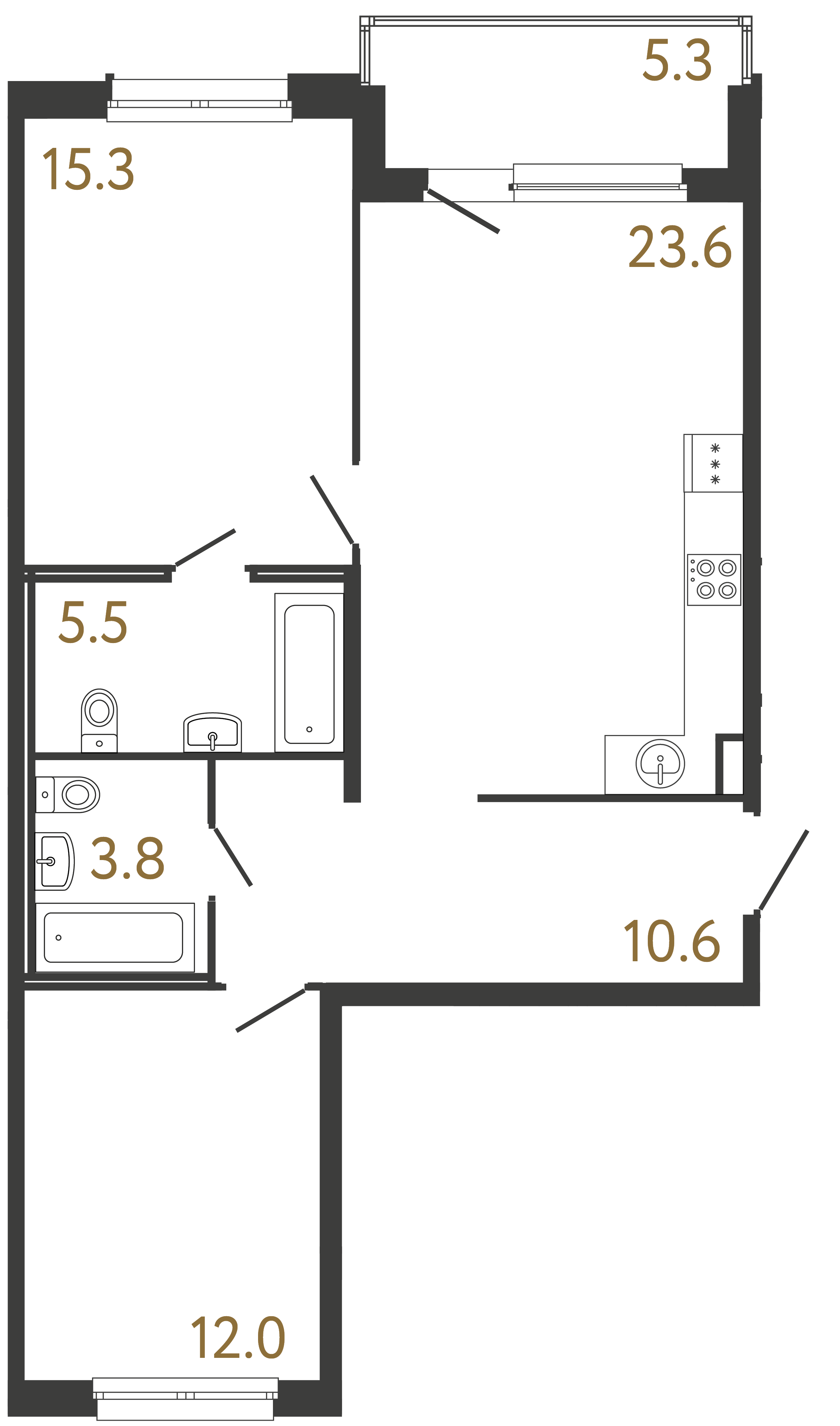 Двухкомнатная квартира 70.8 м²