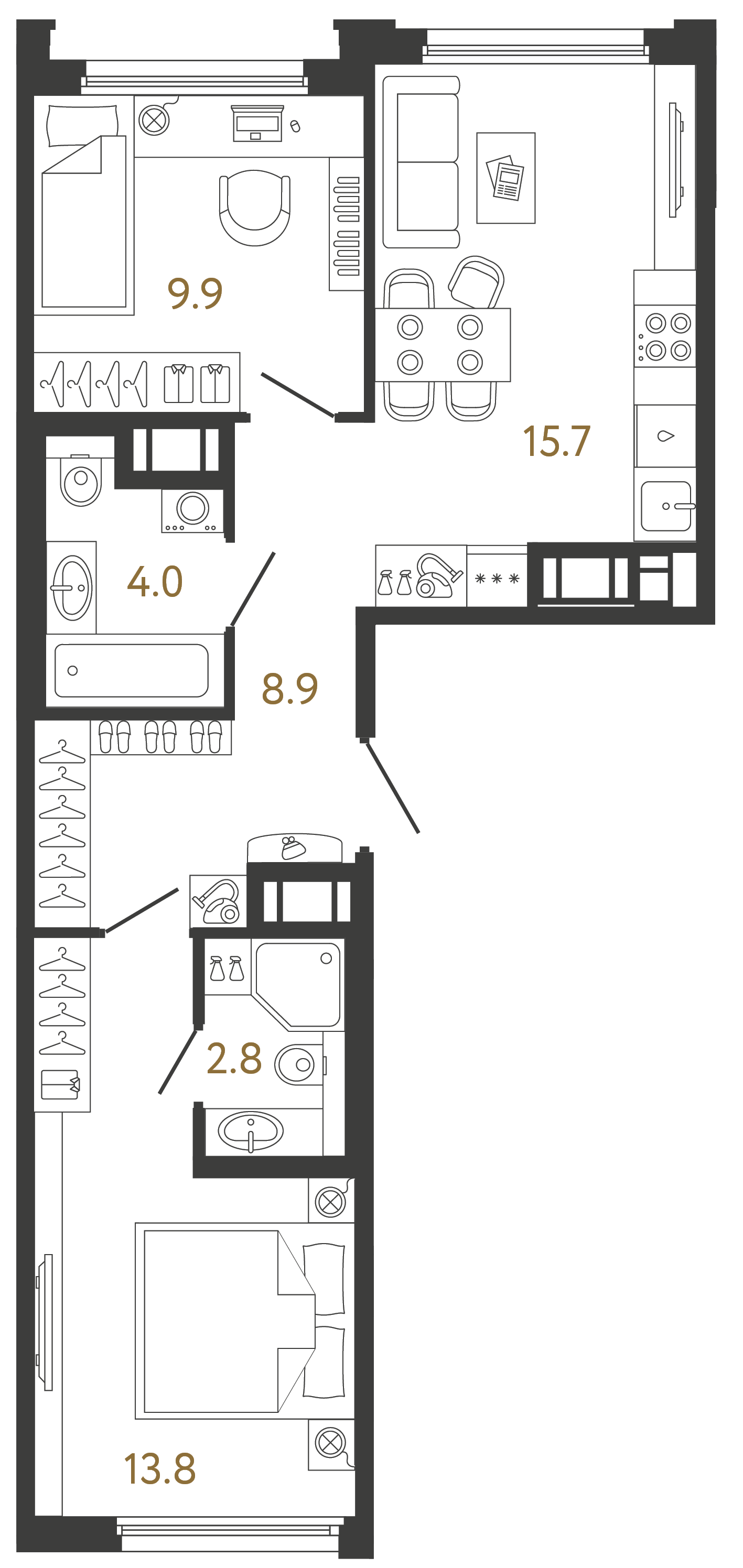 Двухкомнатная квартира 55.1 м²
