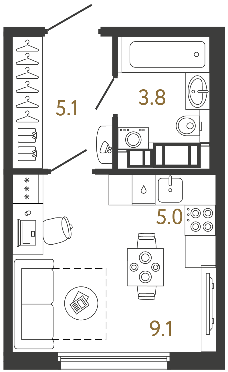 Студия 23 м²