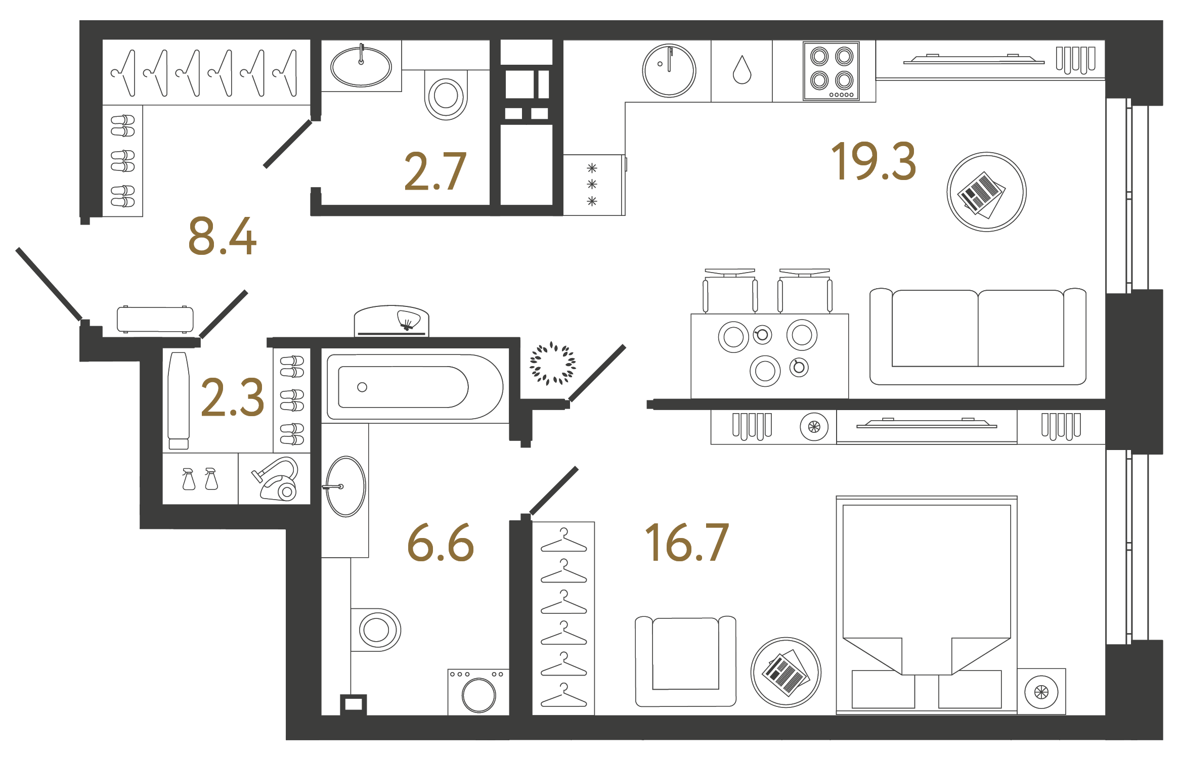 Однокомнатная квартира 56 м²