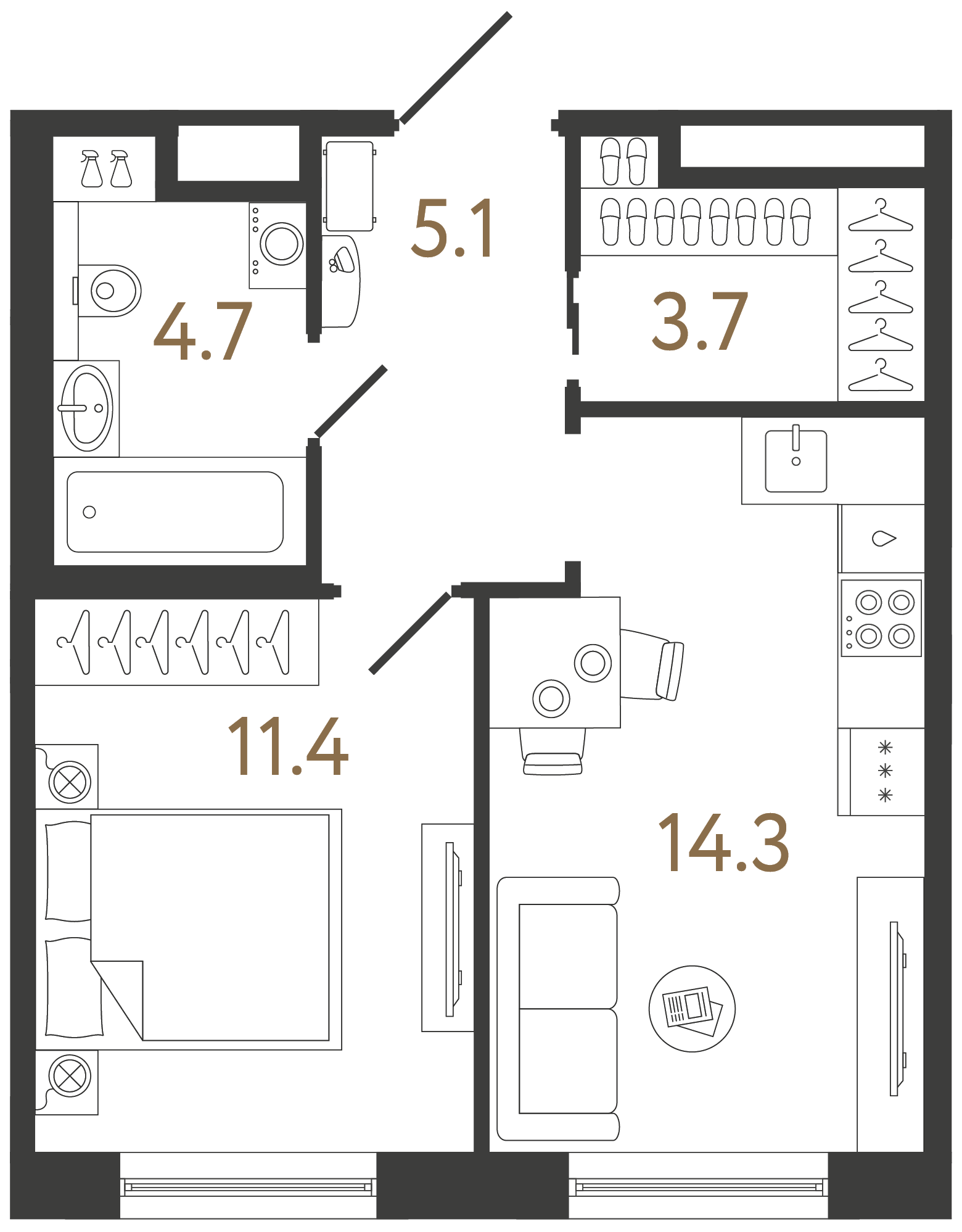 Однокомнатная квартира 39.2 м²