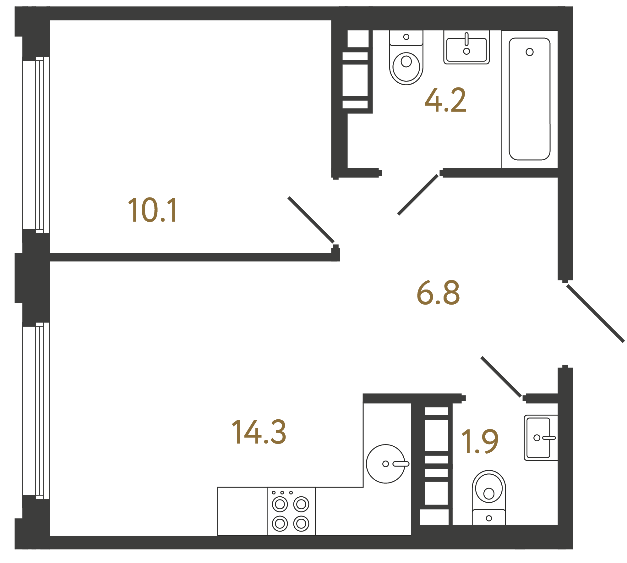 Однокомнатная квартира 37.3 м²
