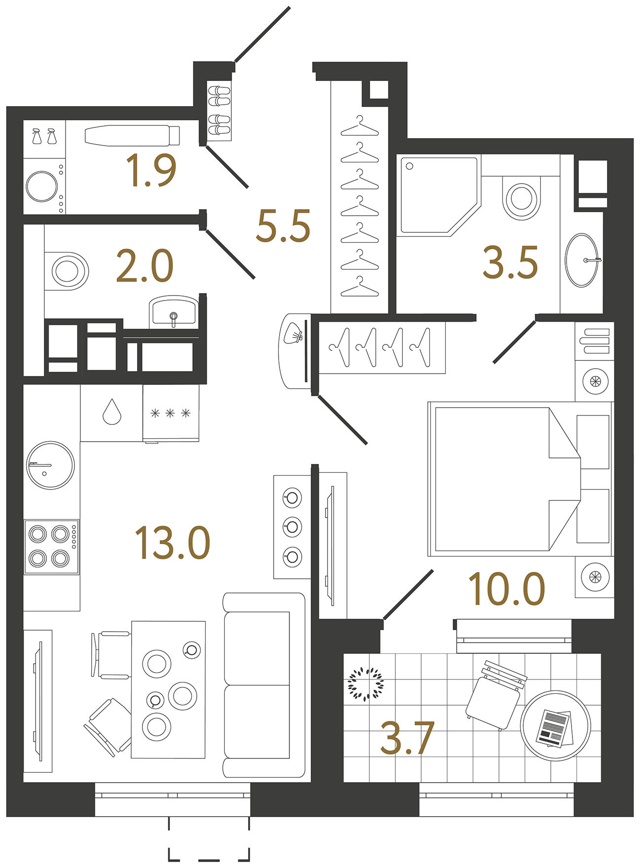 Однокомнатная квартира 35.9 м²
