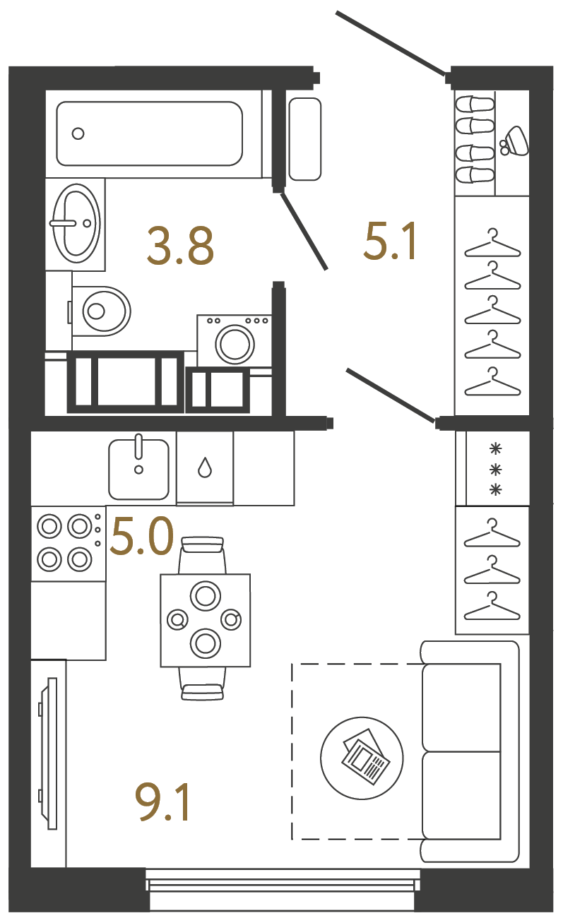 Студия 23 м²