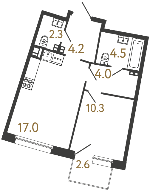Однокомнатная квартира №93 в ЖК Цвет Зеленогорска - 42.3 м²  - №2