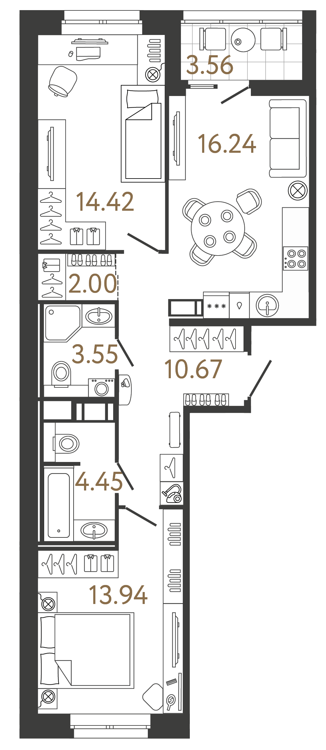 Двухкомнатная квартира 65.27 м²