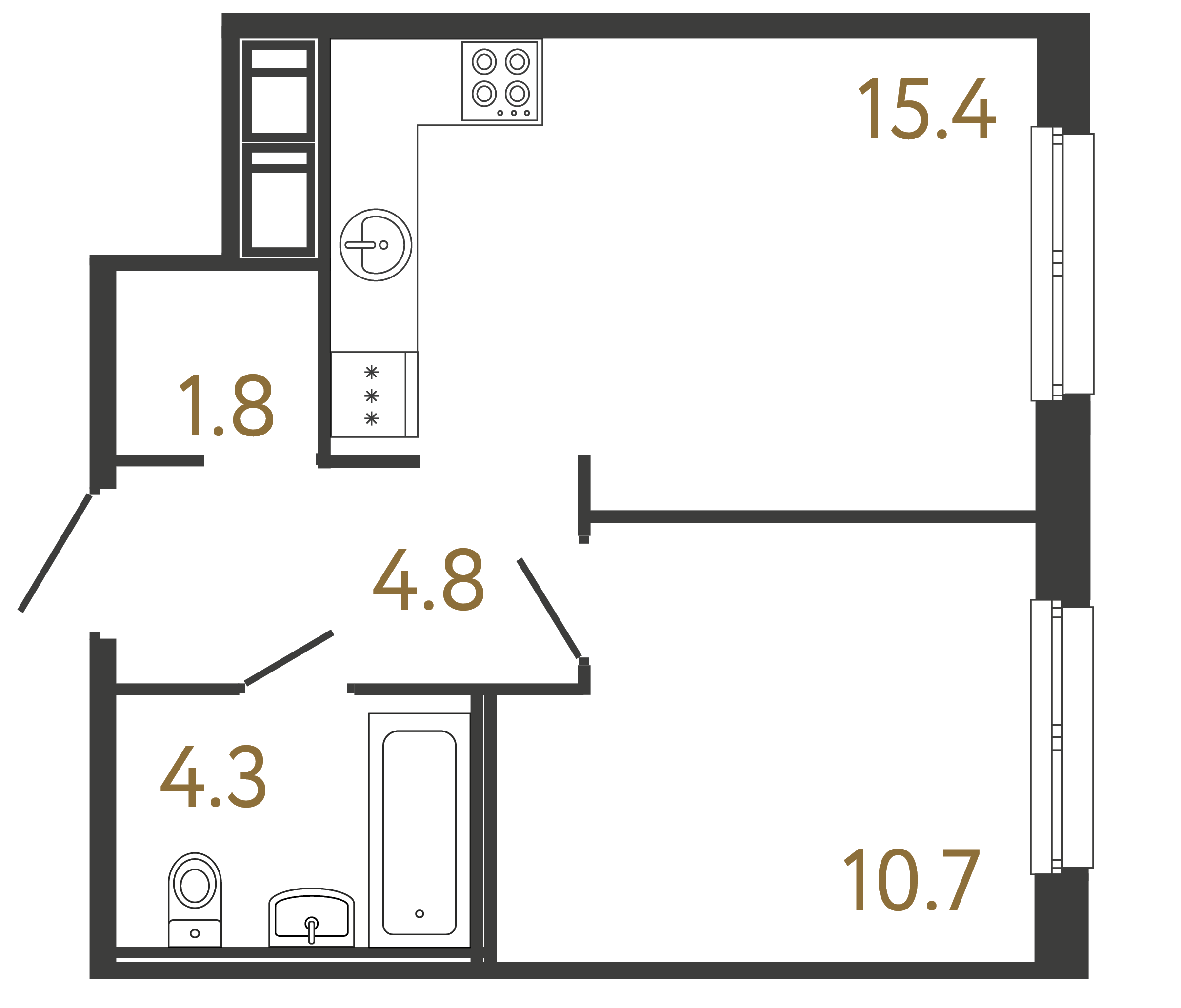 Однокомнатная квартира 37 м²