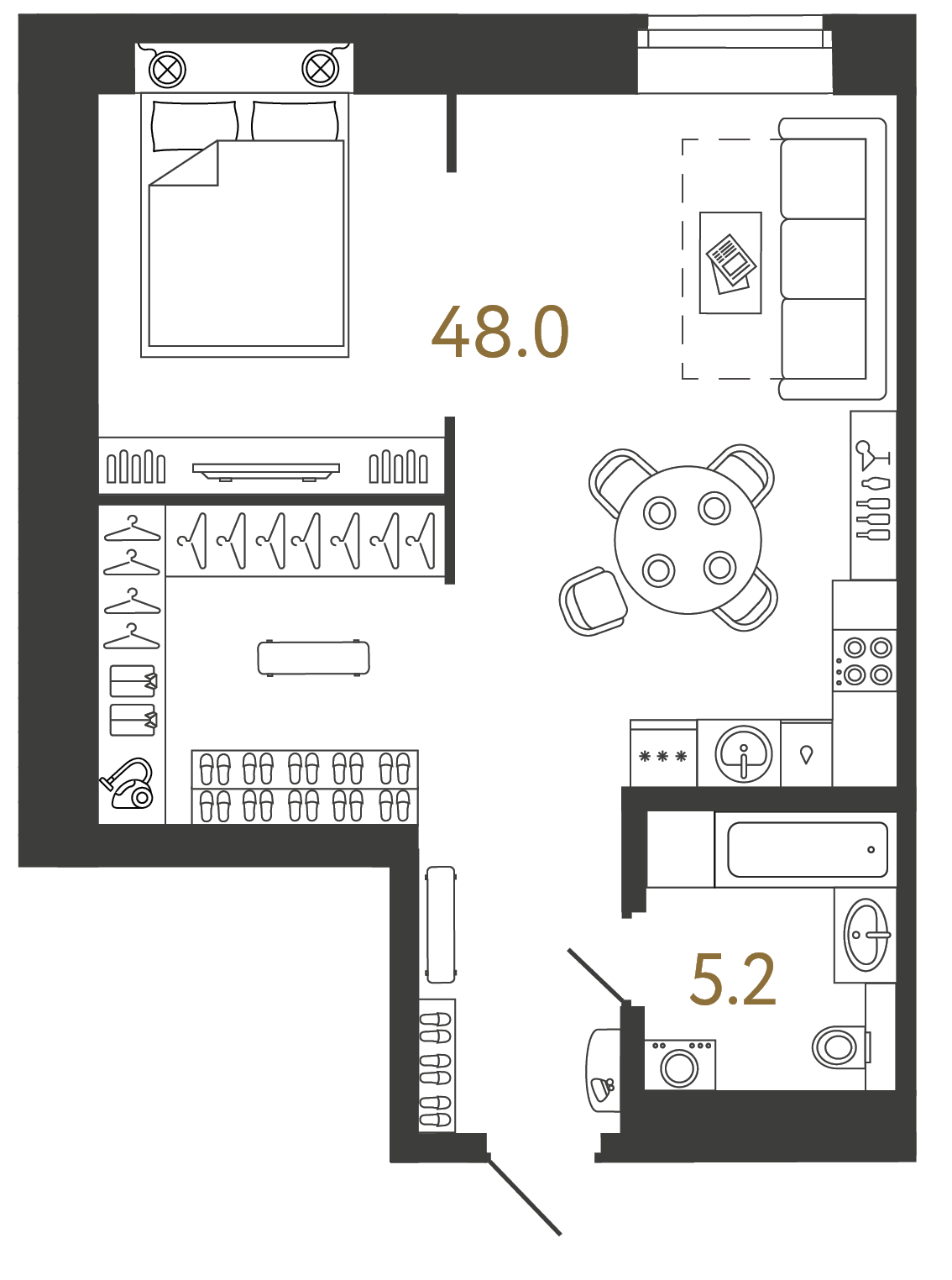 Однокомнатный номер 53.2 м²