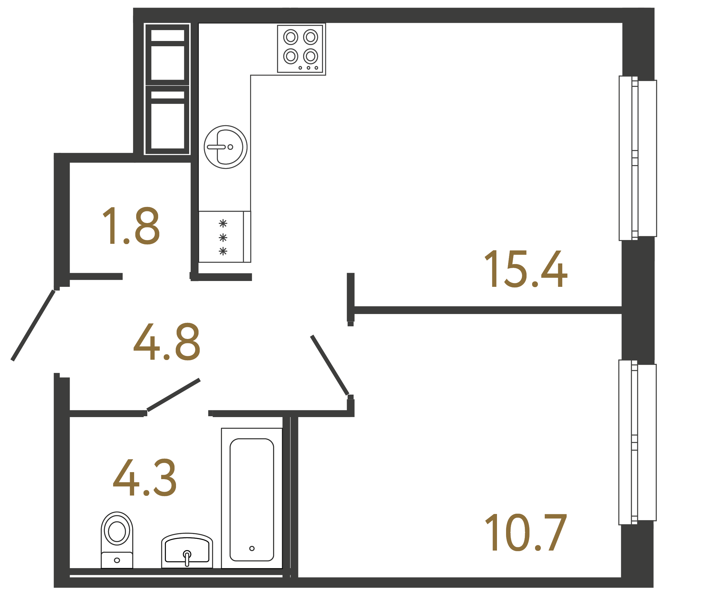 Однокомнатная квартира 37 м²