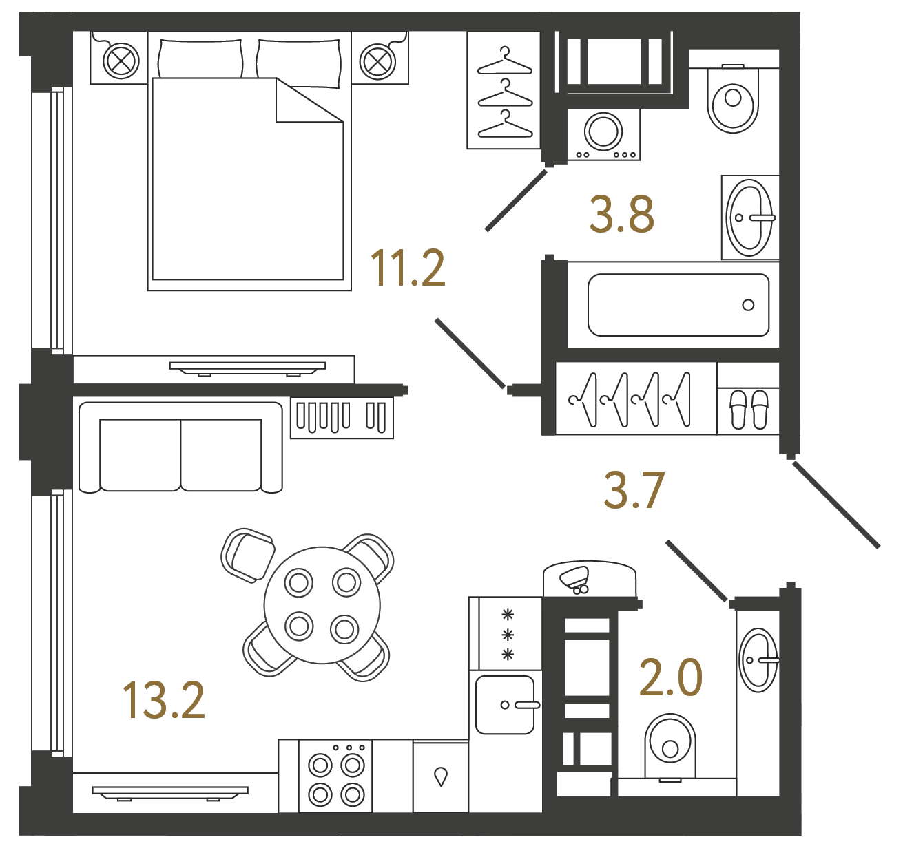 Однокомнатная квартира 33.9 м²