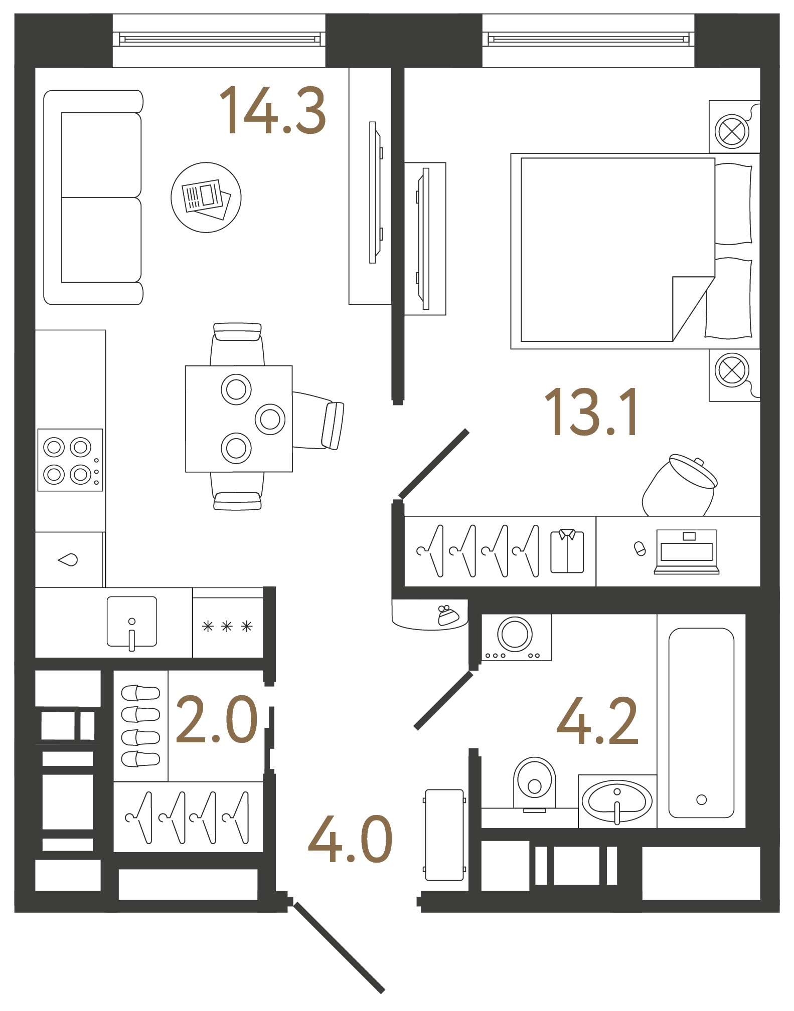 Однокомнатная квартира 37.6 м²
