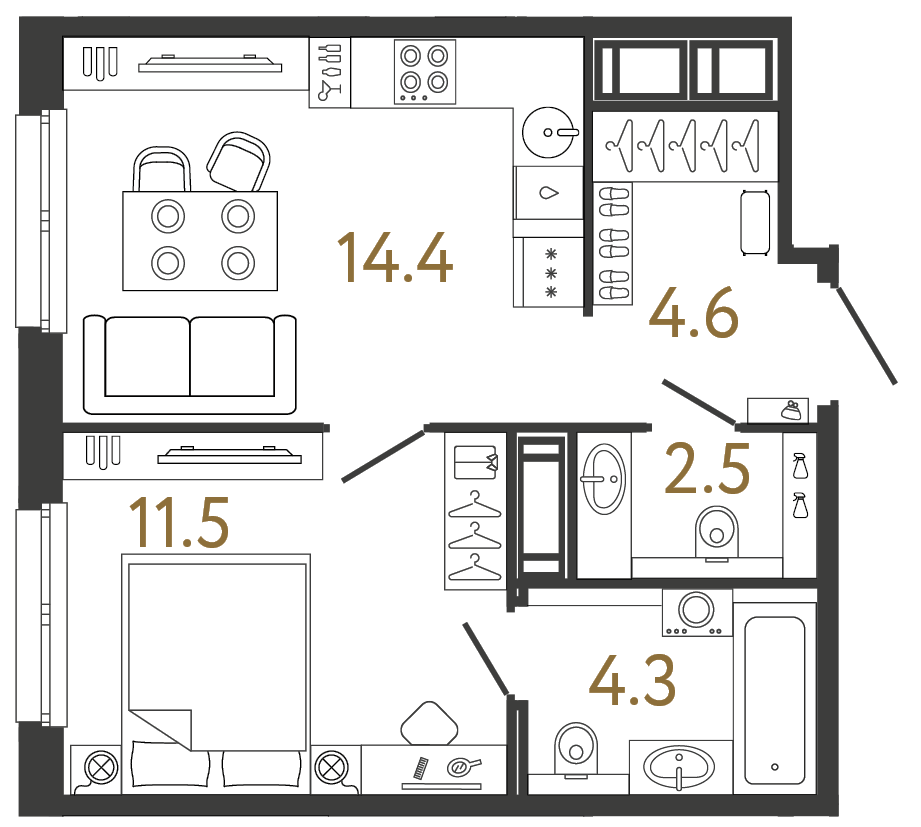 Однокомнатная квартира 37.3 м²