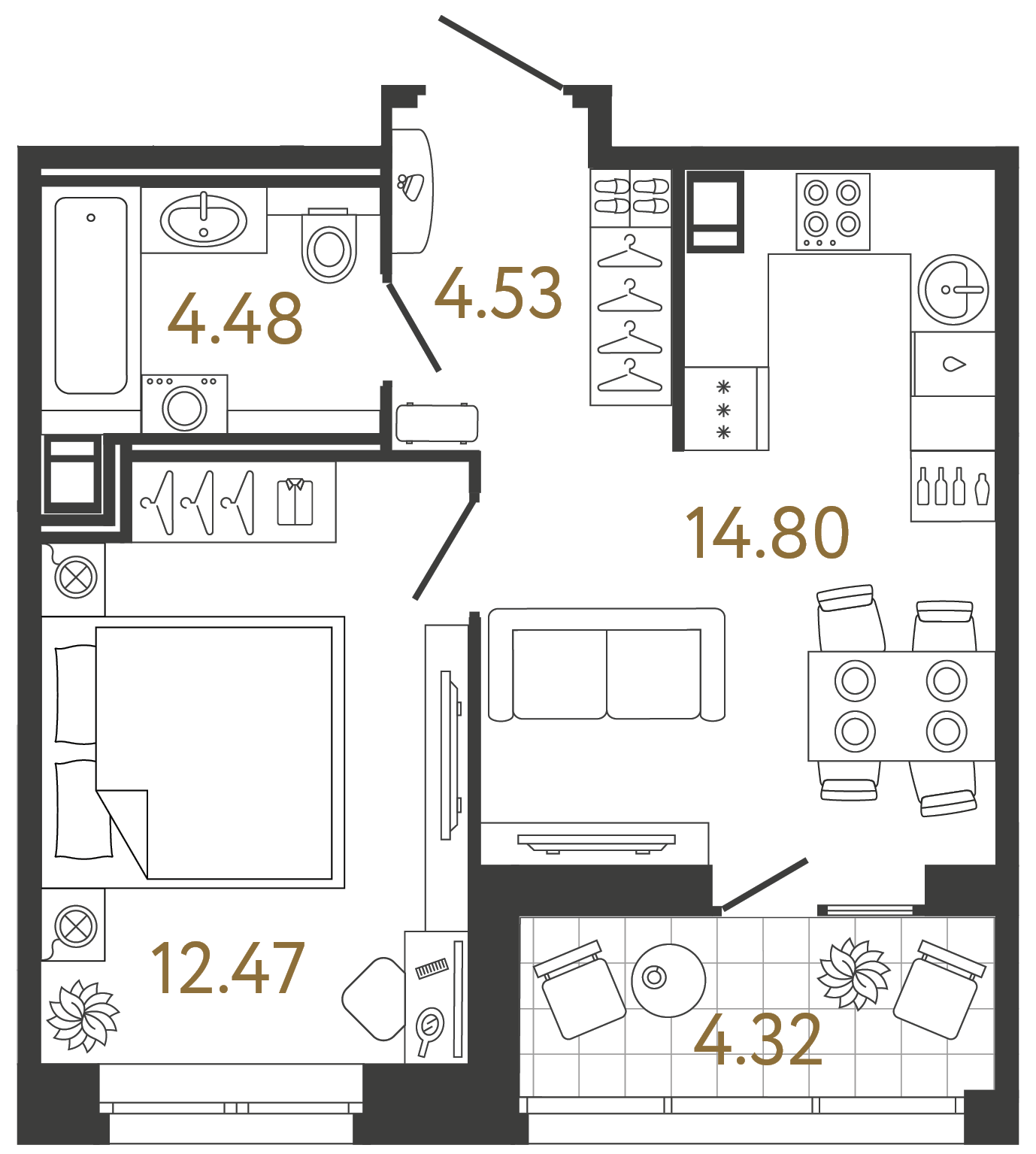 Однокомнатная квартира 36.28 м²