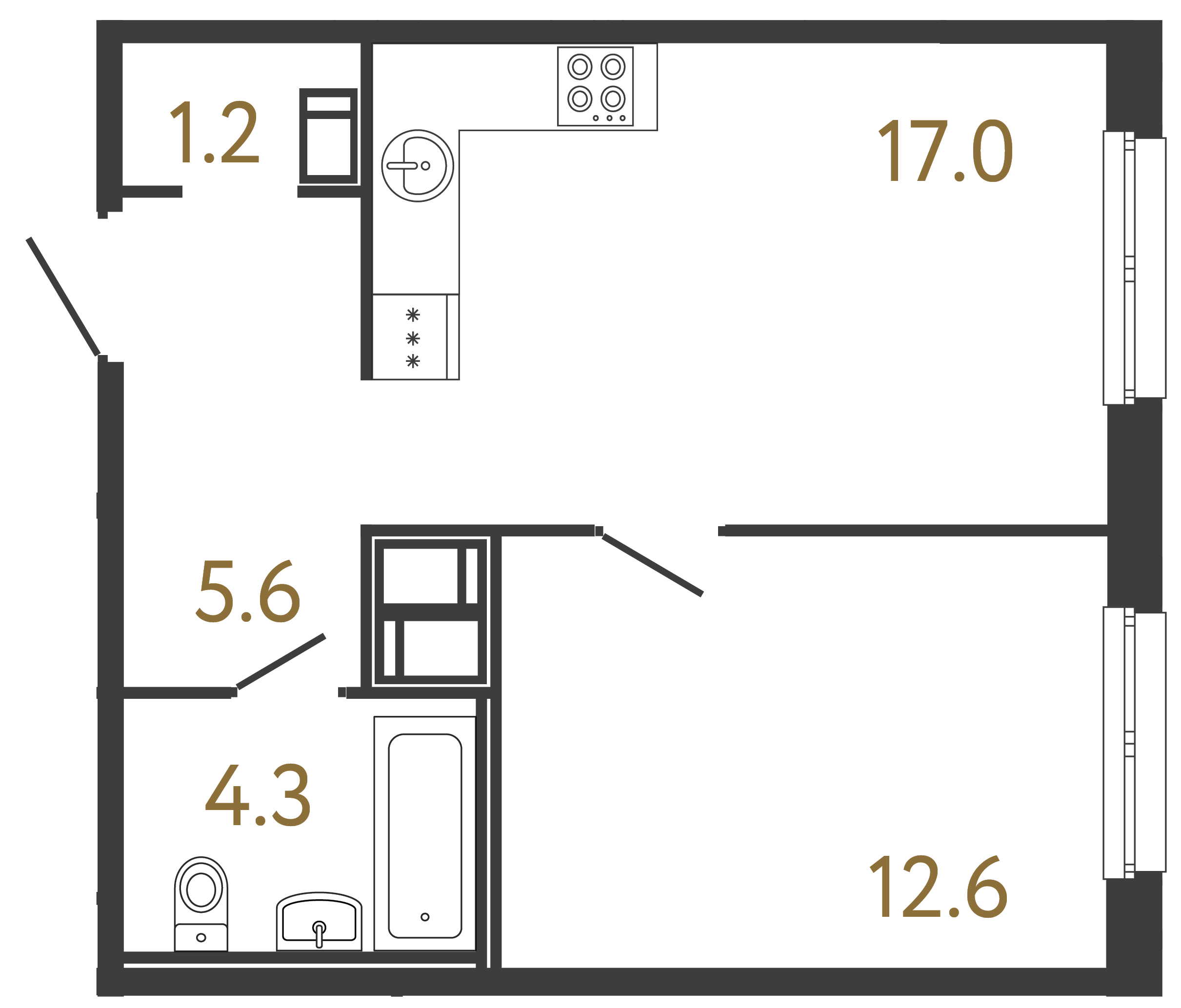Однокомнатная квартира 40.7 м²