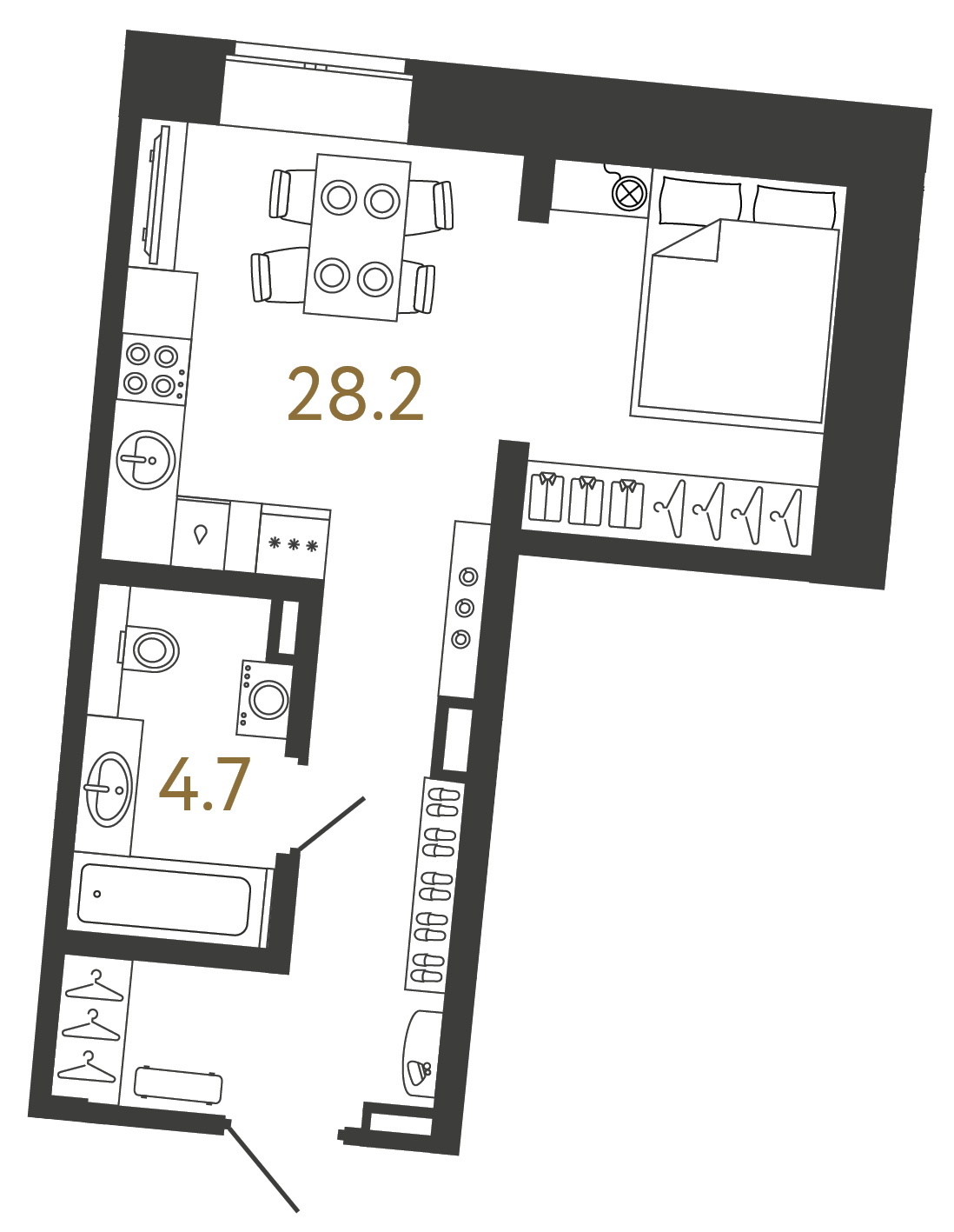 Однокомнатный номер 32.9 м²