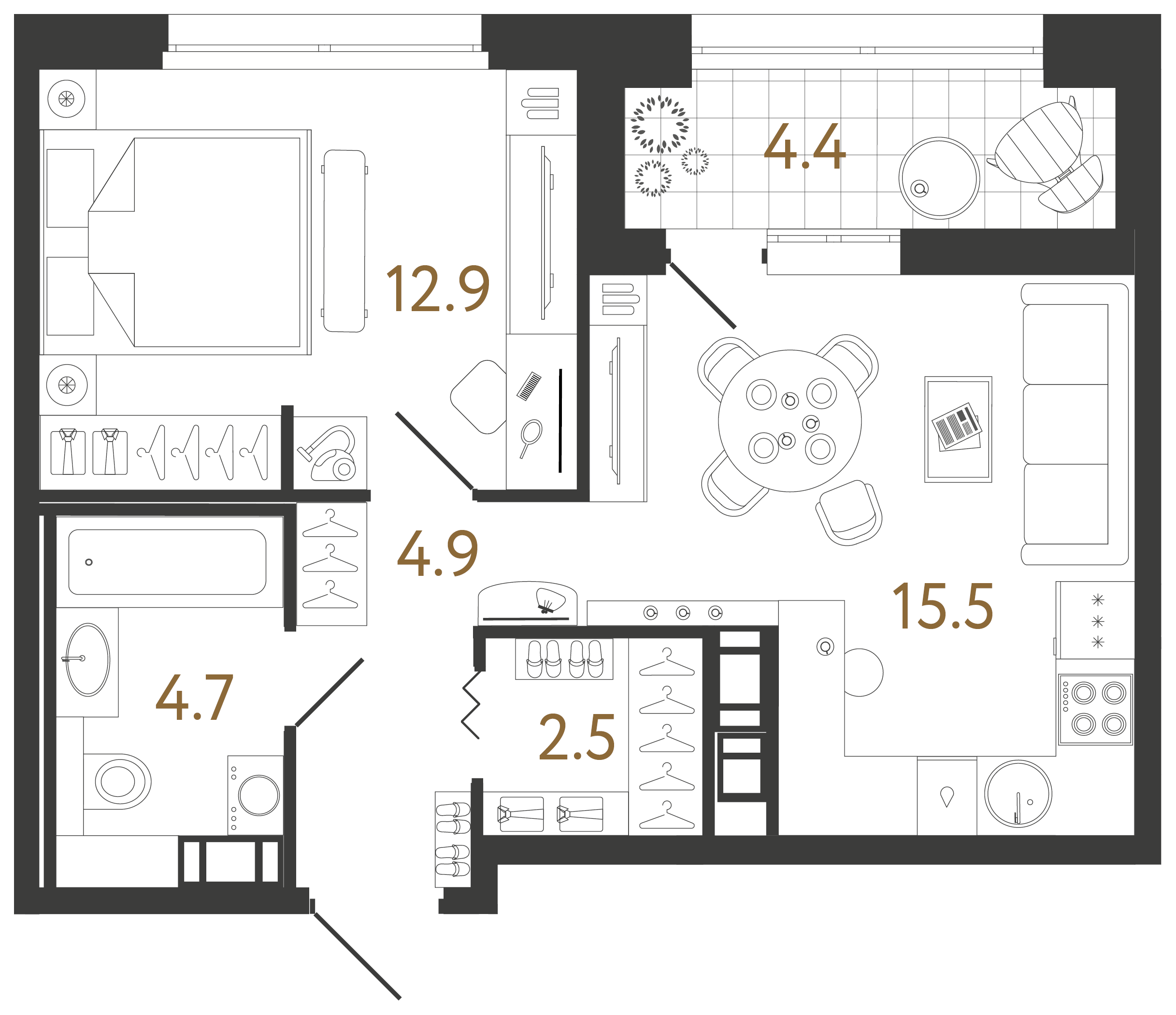 Однокомнатная квартира 40.2 м²
