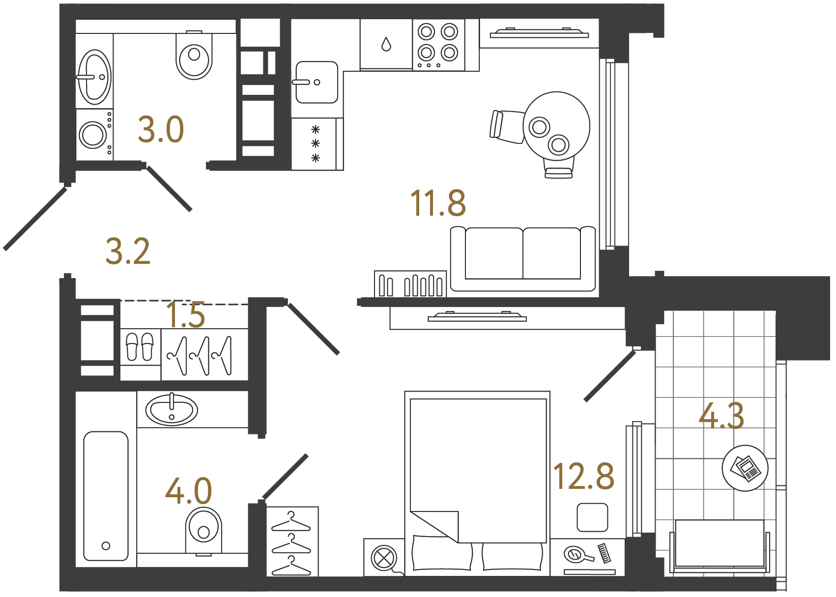 Однокомнатная квартира 36.3 м²
