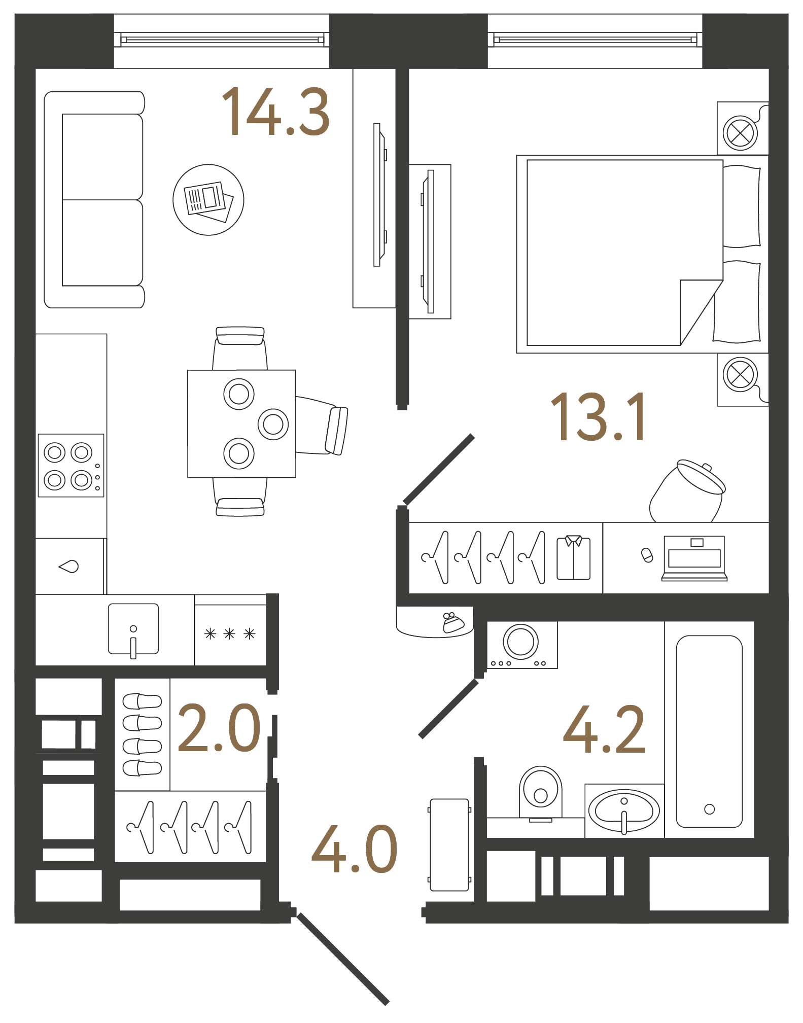 Однокомнатная квартира 37.6 м²
