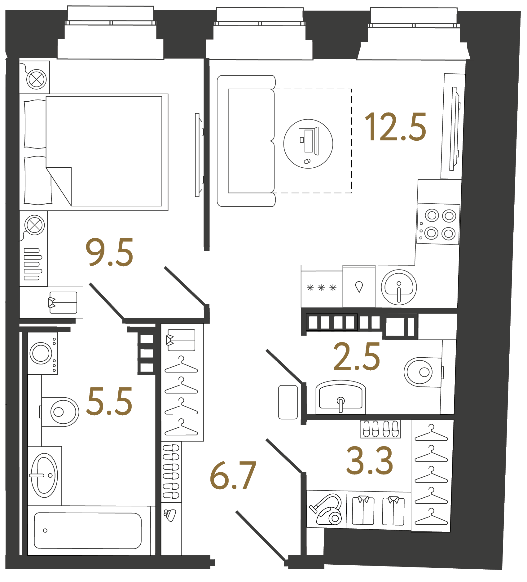 Однокомнатные апартаменты 40 м²