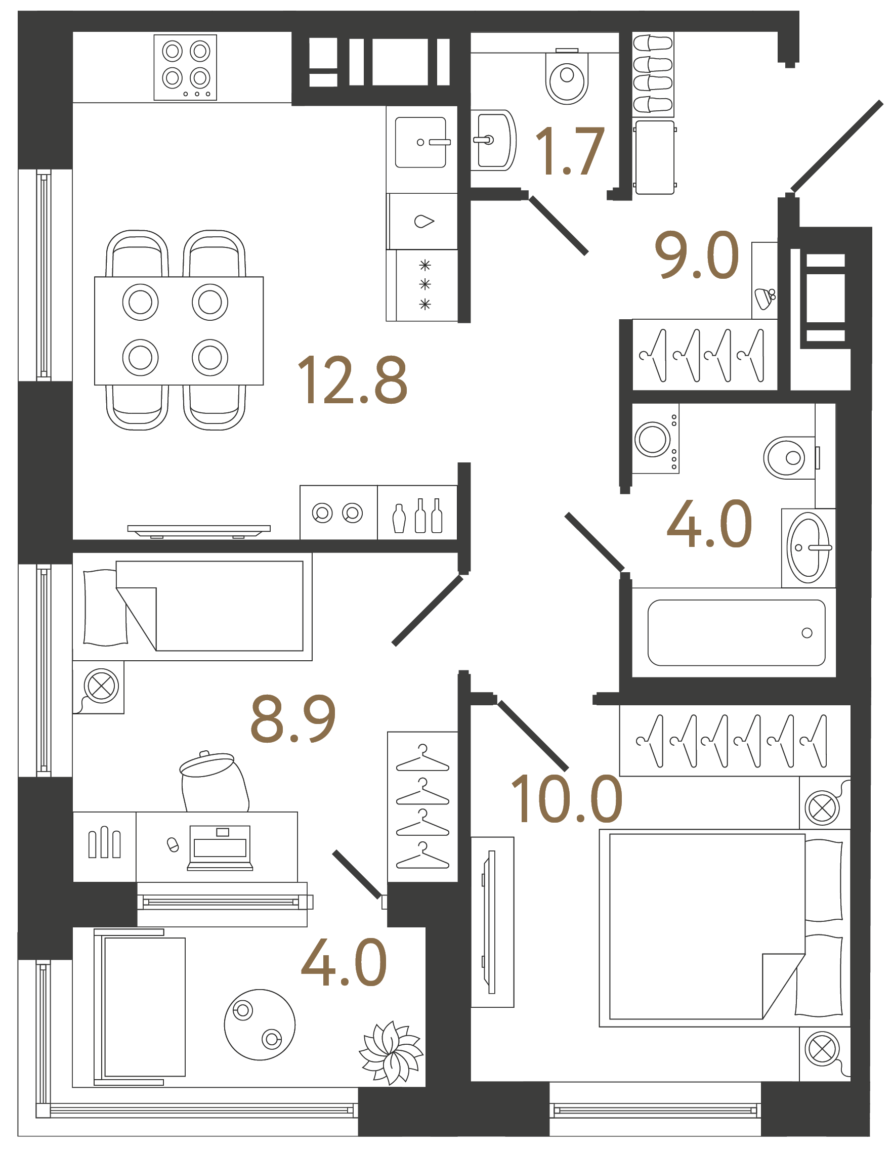 Двухкомнатная квартира 46.4 м²