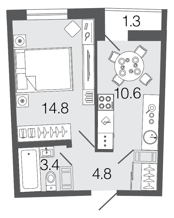 1-комнатная 33.6 м², 13 этаж, 11 129 261 руб.