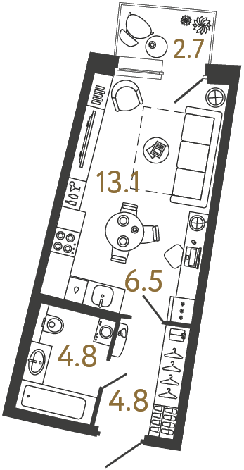 Студия 29.2 м², 2 этаж