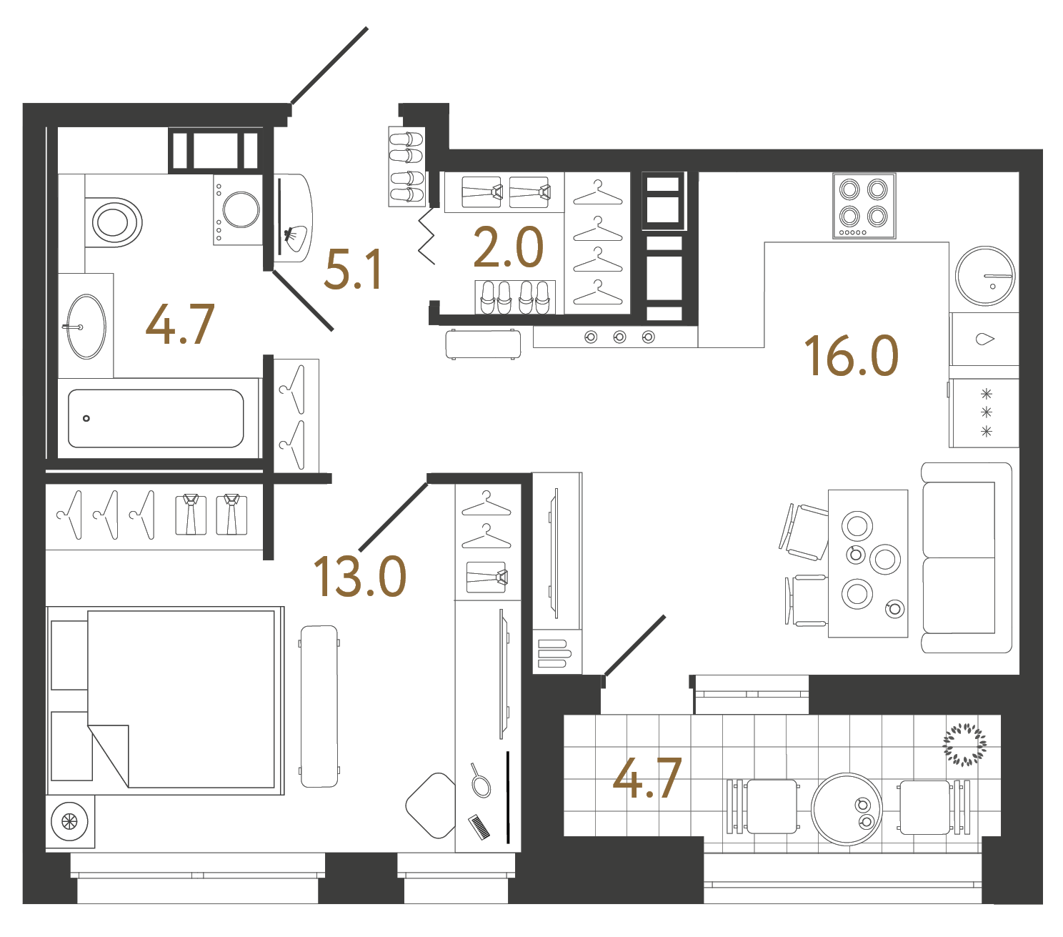 Однокомнатная квартира 40.8 м²
