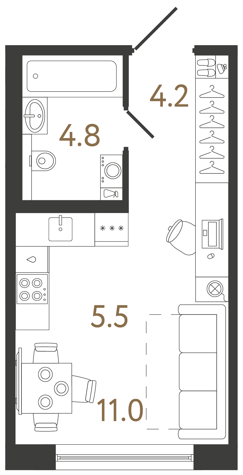 Студия 25.5 м²