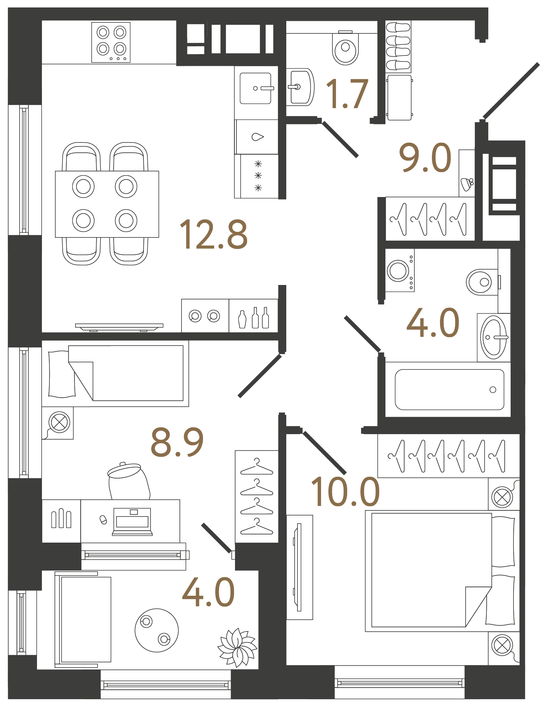 Двухкомнатная квартира 46.4 м²