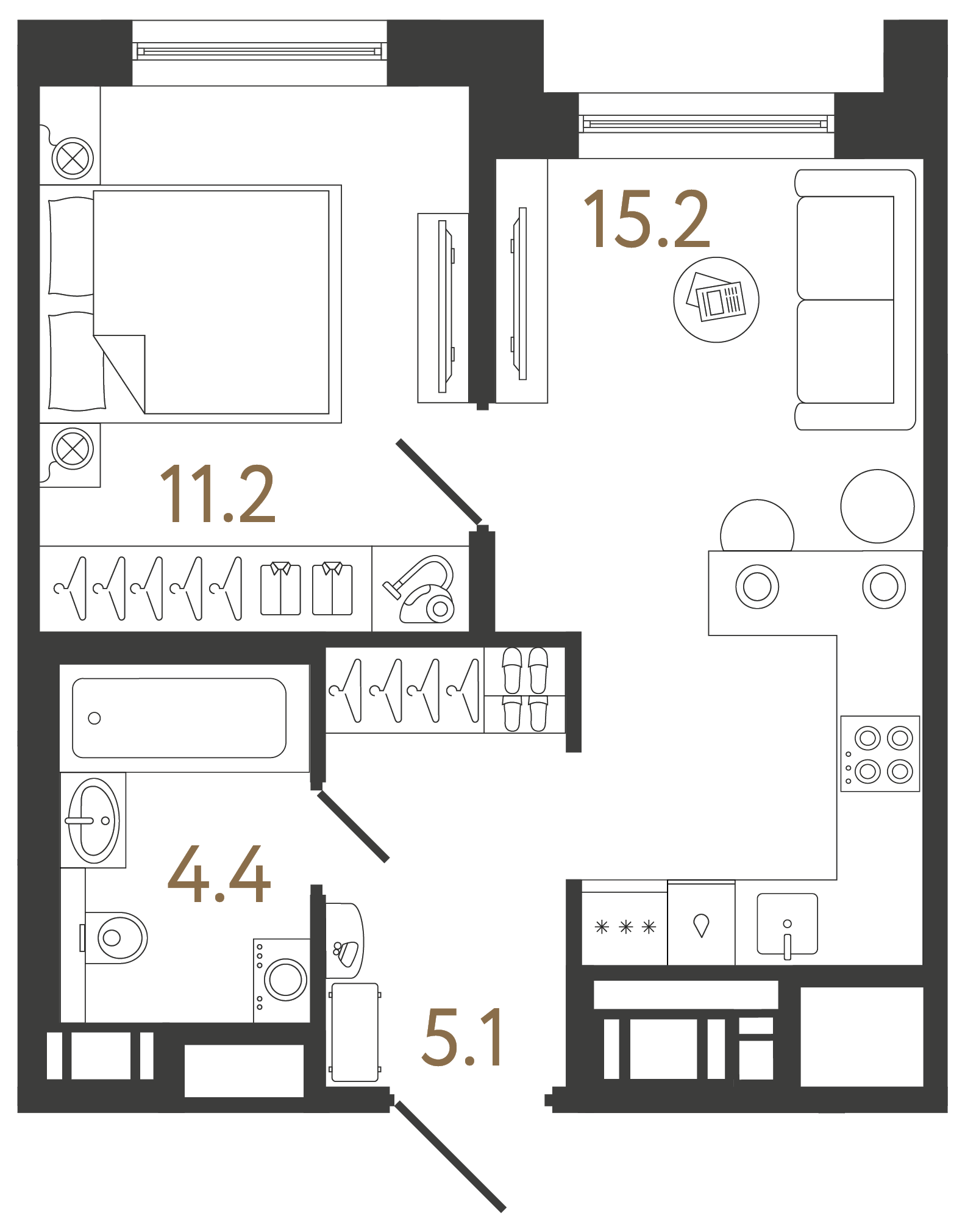 Однокомнатная квартира 35.9 м²