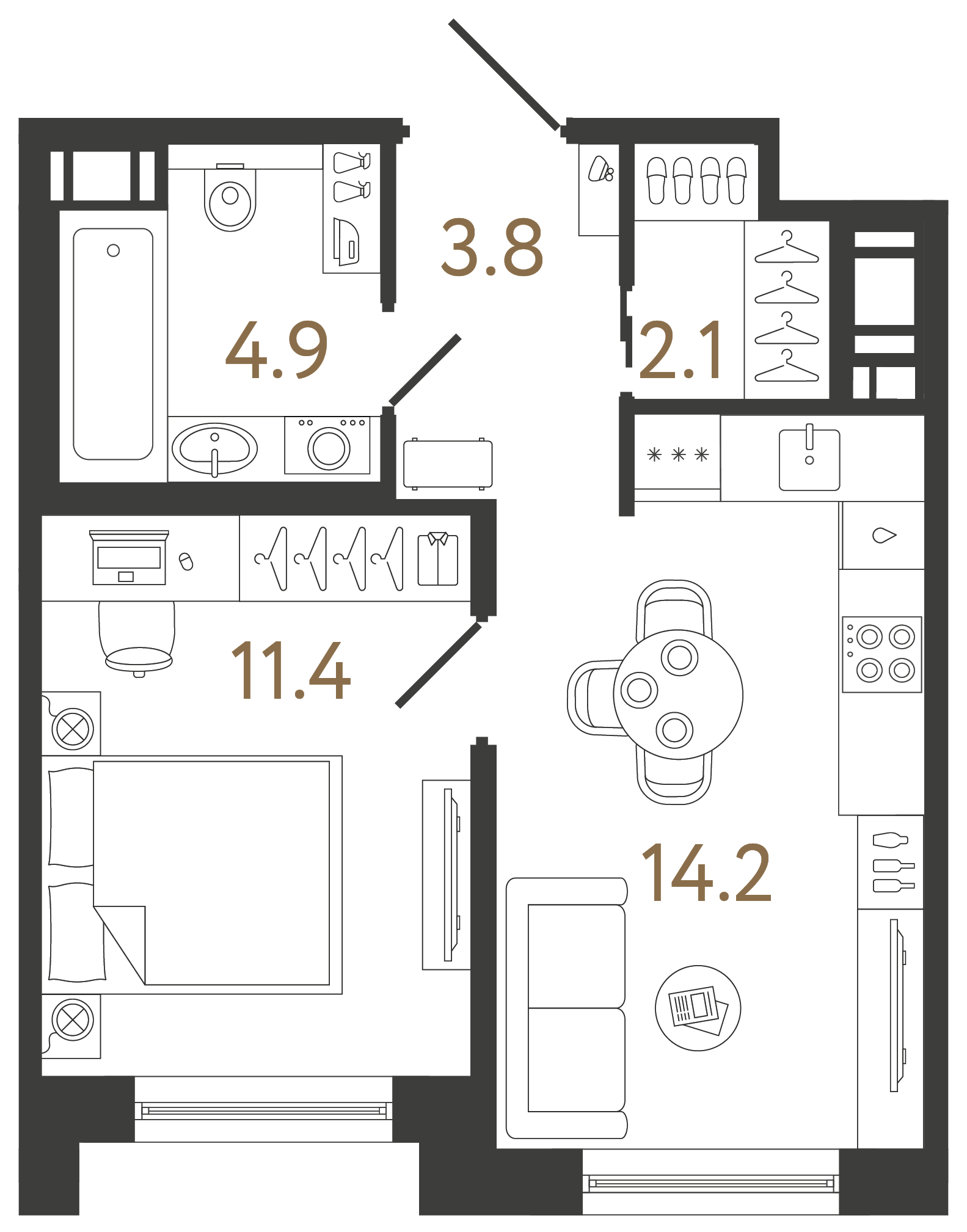 Однокомнатная квартира 36.4 м²