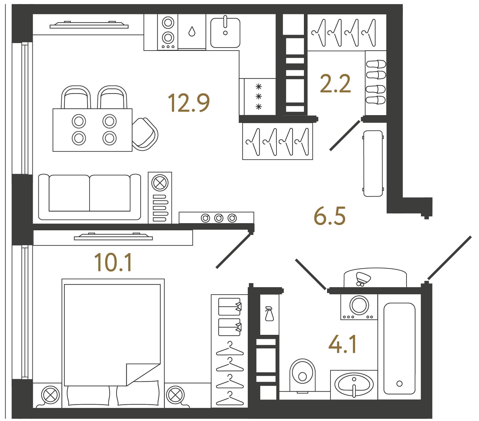 Однокомнатная квартира 35.8 м²