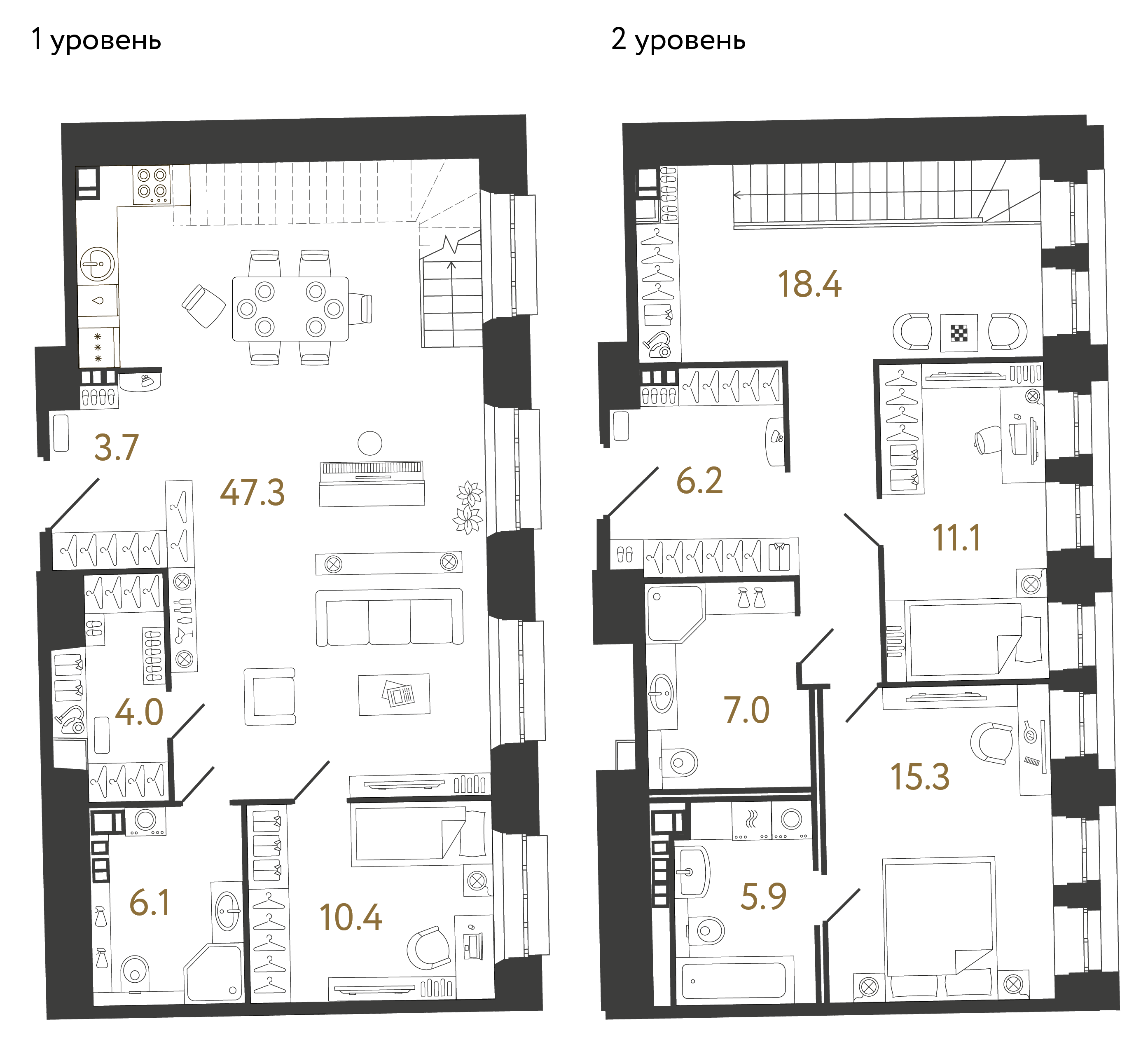 Трёхкомнатные апартаменты 135.4 м²