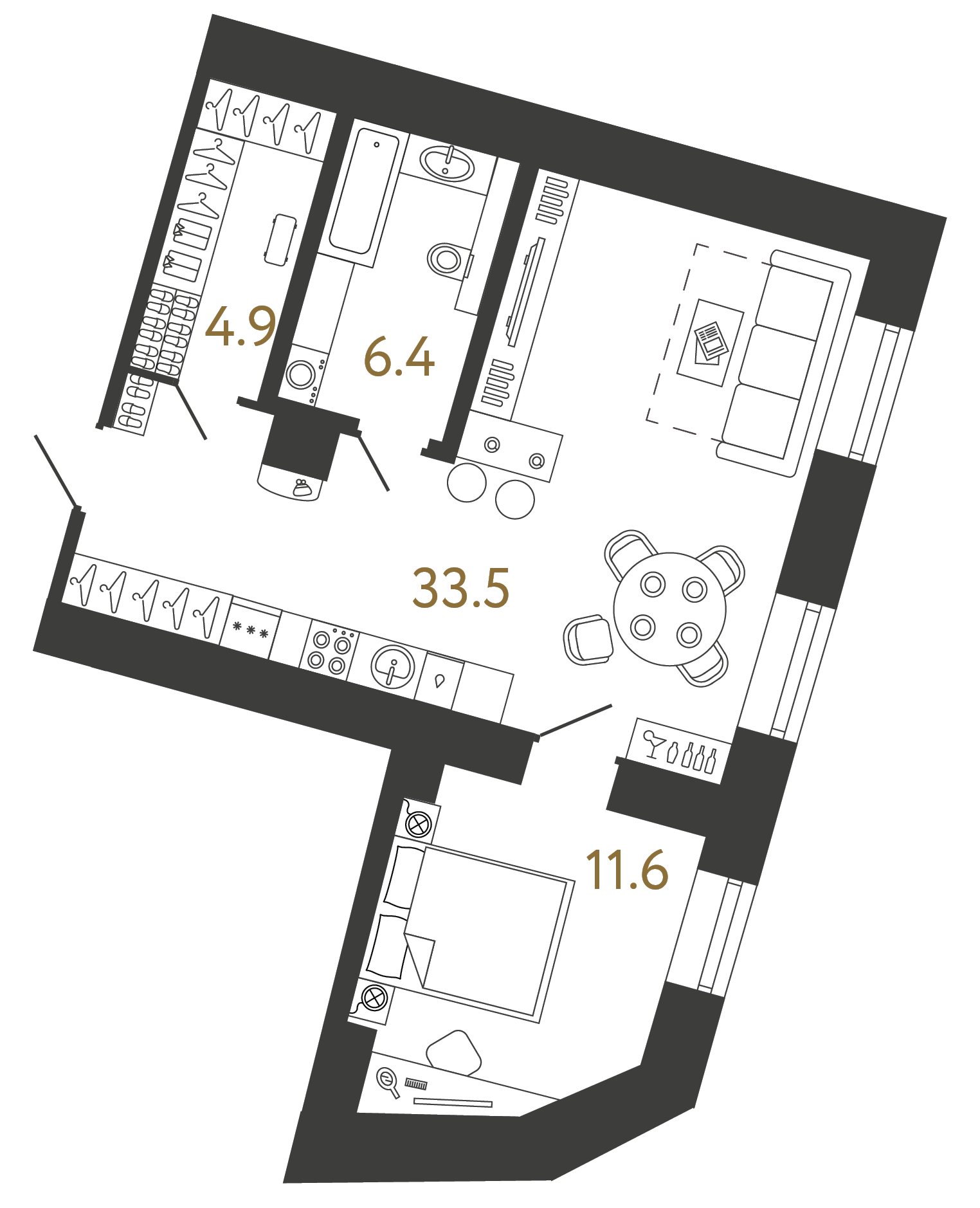 Однокомнатный номер 56.4 м²