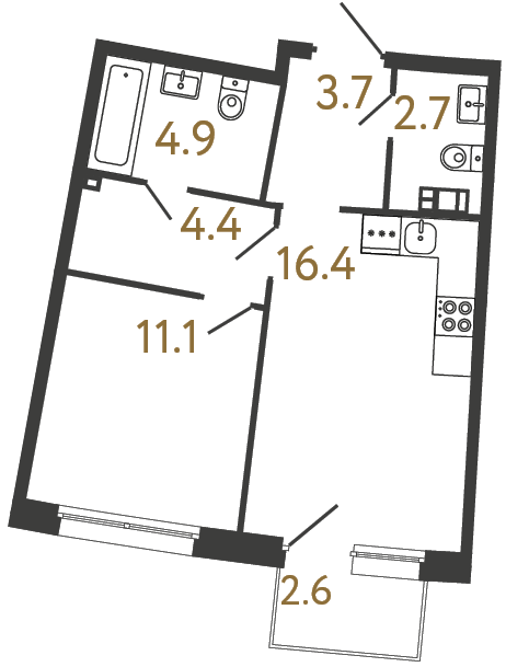 Однокомнатная квартира №85 в ЖК Цвет Зеленогорска - 43.2 м²  - №2