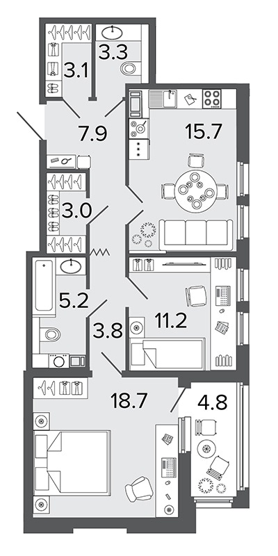 2-комнатная 71.9 м², 3 этаж, 20 900 000 руб.